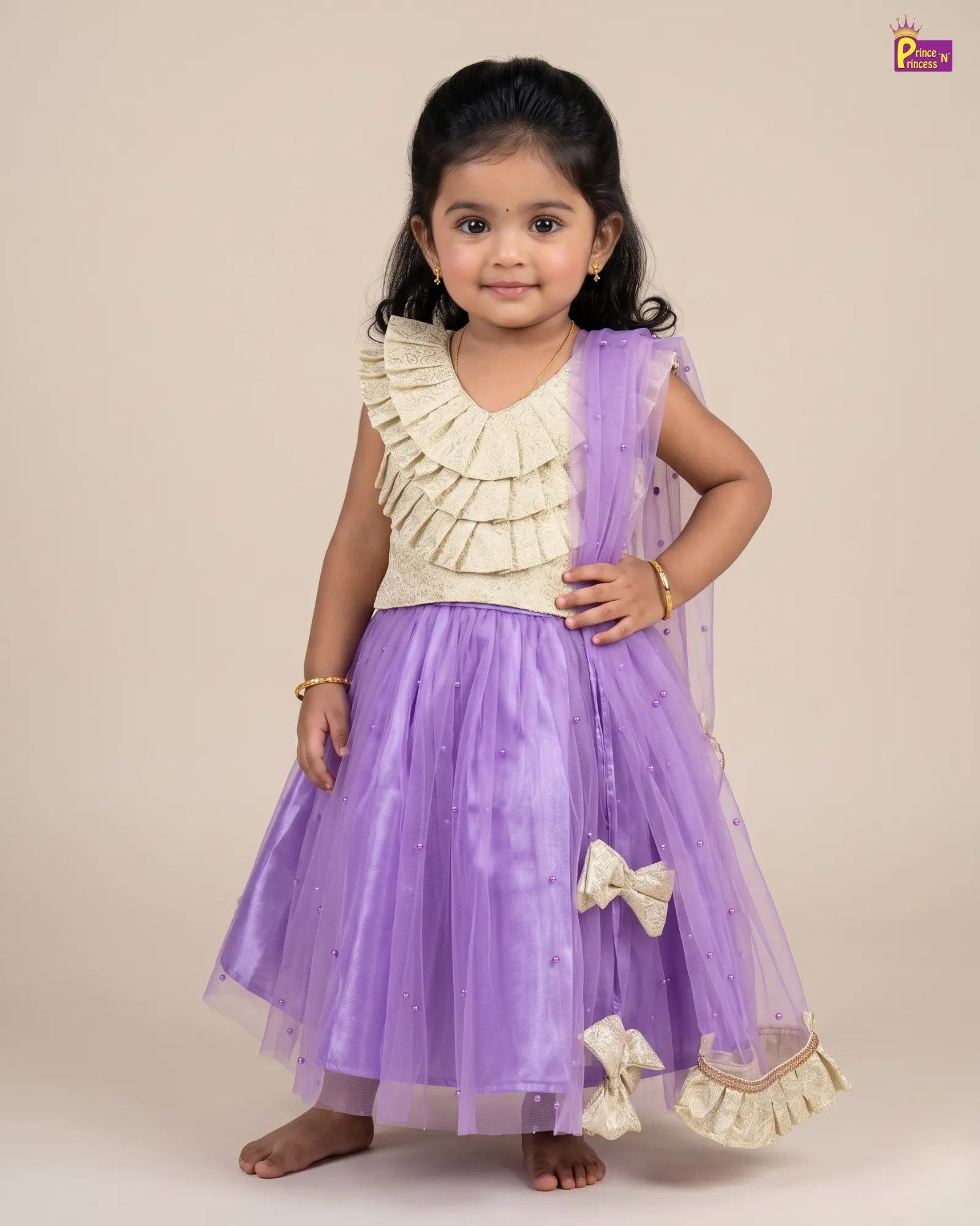 Lavender & Champagne Ruffle Designer Lehenga Choli with Net Dupatta LC279 for kids festival wear