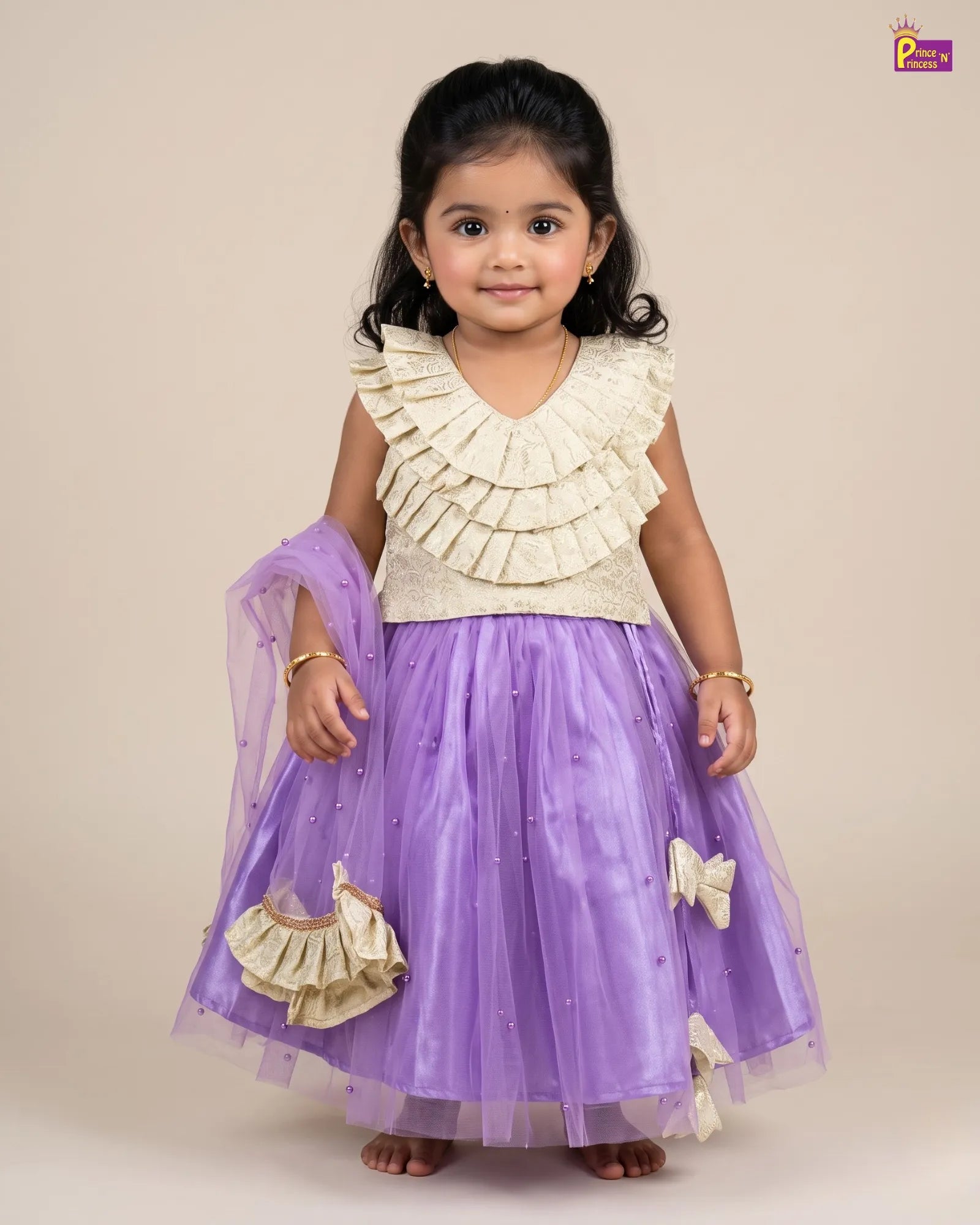 Lavender & Champagne Ruffle Designer Lehenga Choli with Net Dupatta LC279 for kids festival wear
