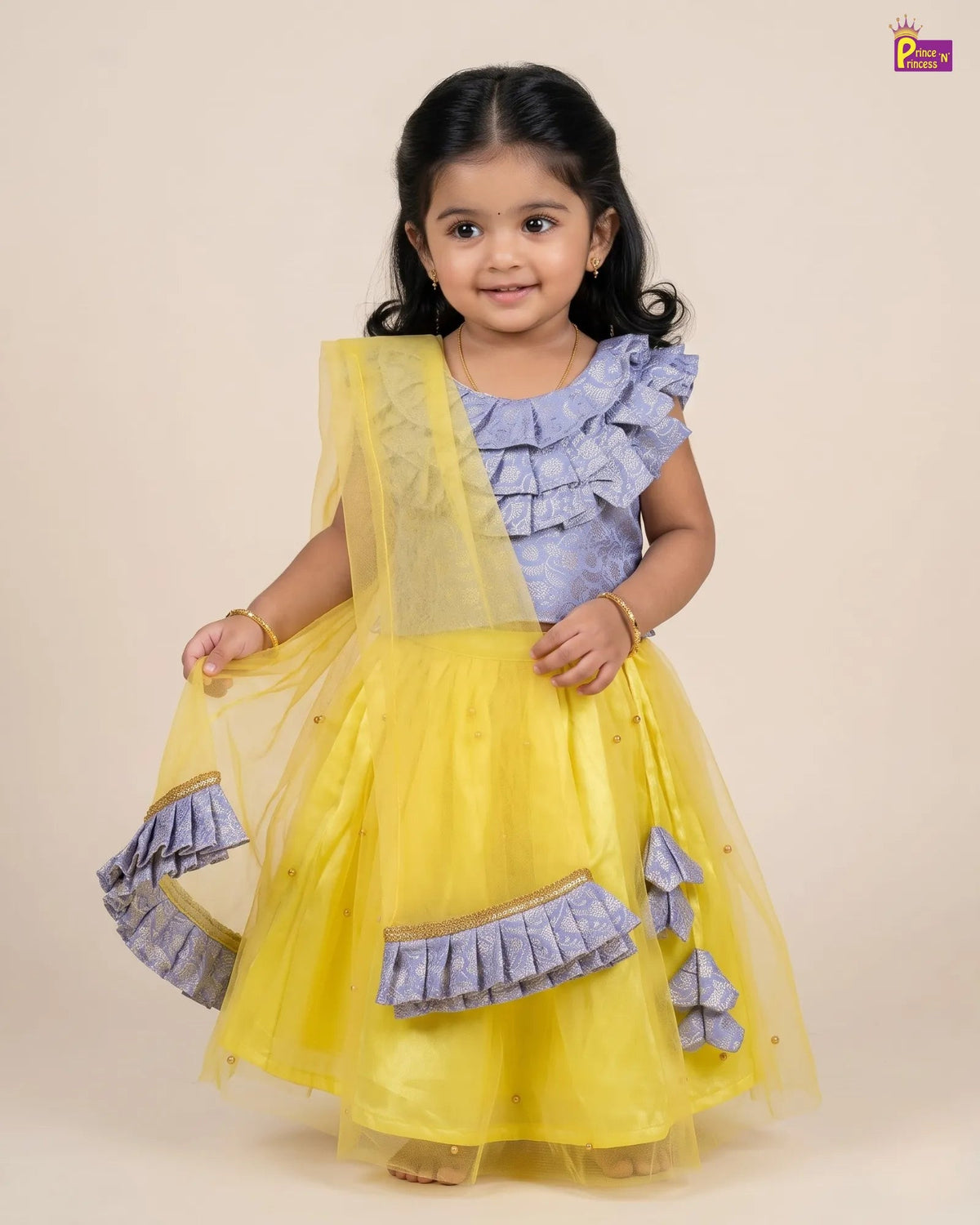 Lavender & Sunshine Yellow Ruffle Lehenga Choli for Girls LC278 for kids festival wear