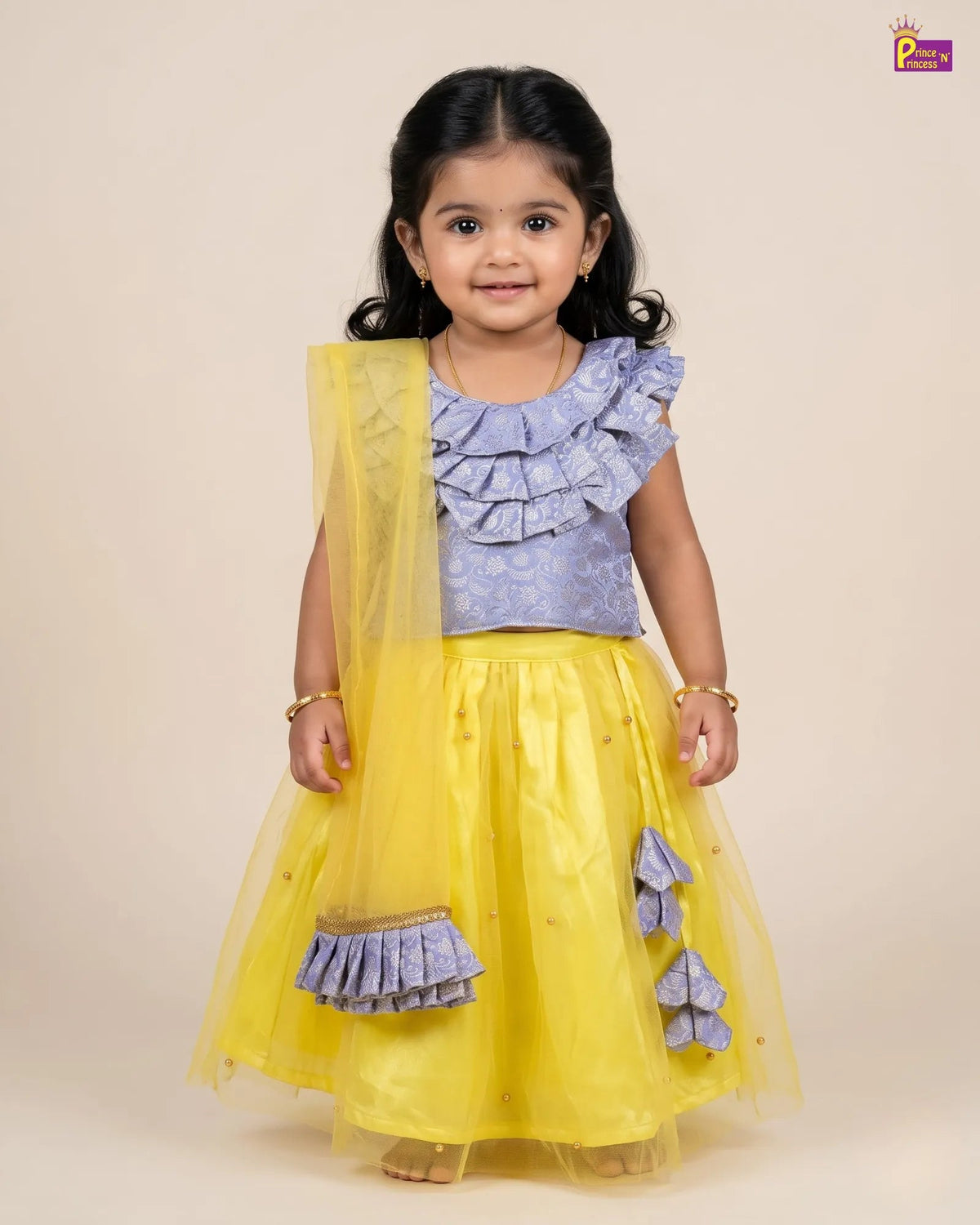 Lavender & Sunshine Yellow Ruffle Lehenga Choli for Girls LC278 for kids festival wear