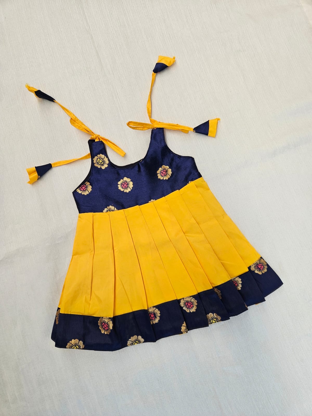 New born Blue Orange Raw Silk Frock LF1670