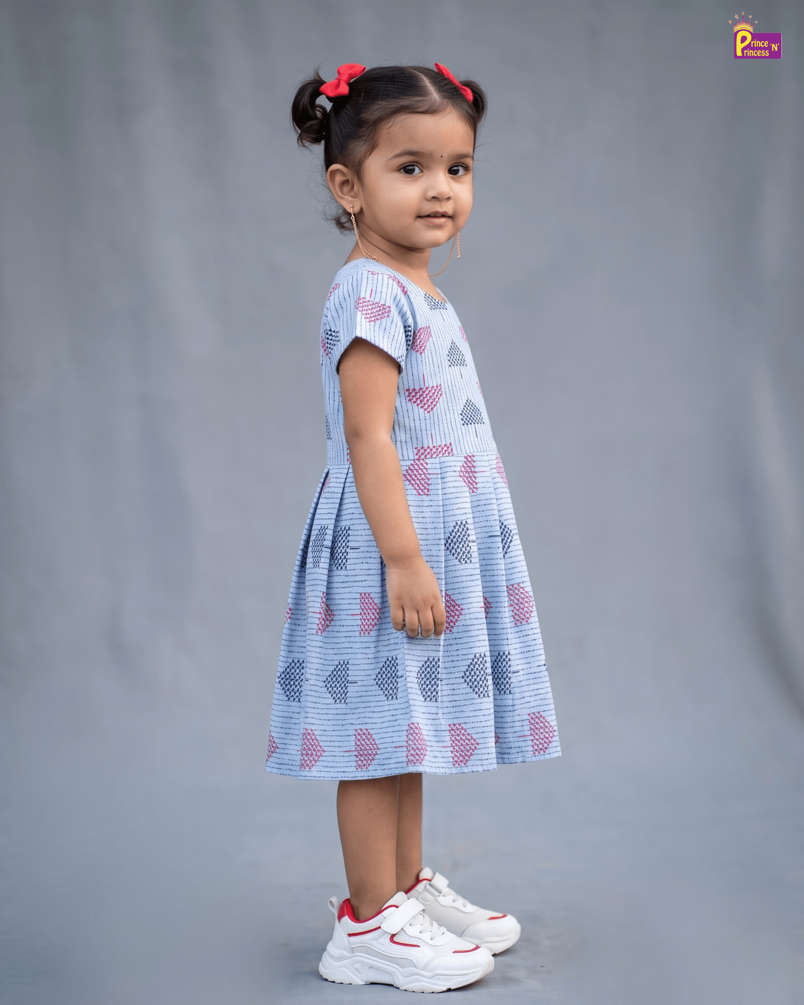 Light Blue Geometric Block Print Cotton Frock for Girls | Kids Dress CF411 for kids festival wear