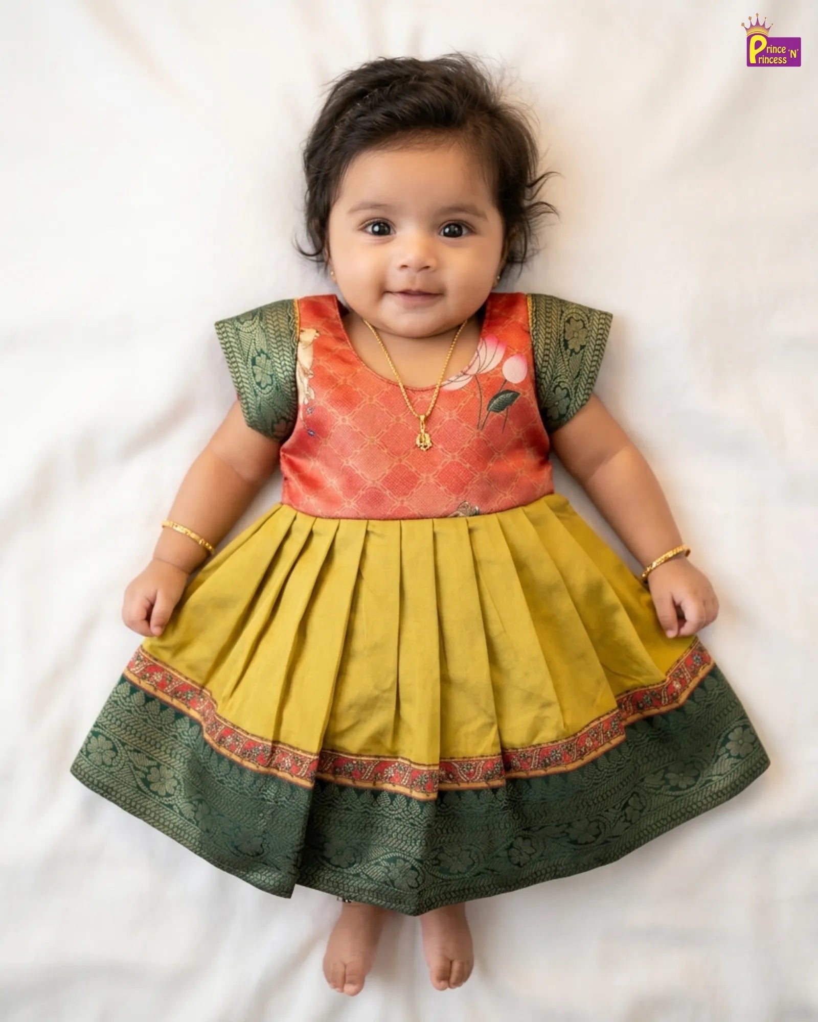 Light Green Red Pattu Frock LF539 for kids festival wear