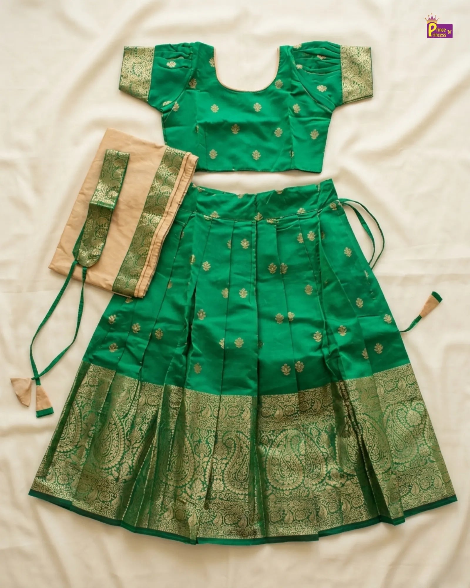Light Half Saree or Dhavani for Little Princess in Green HF032 for kids festival wear