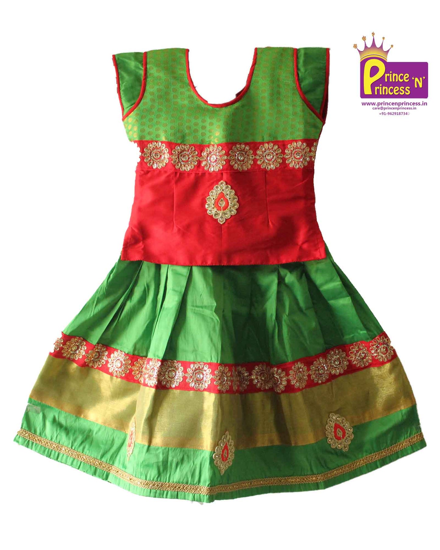 Kids Red with Green Traditional Pattu pavadai RATH07