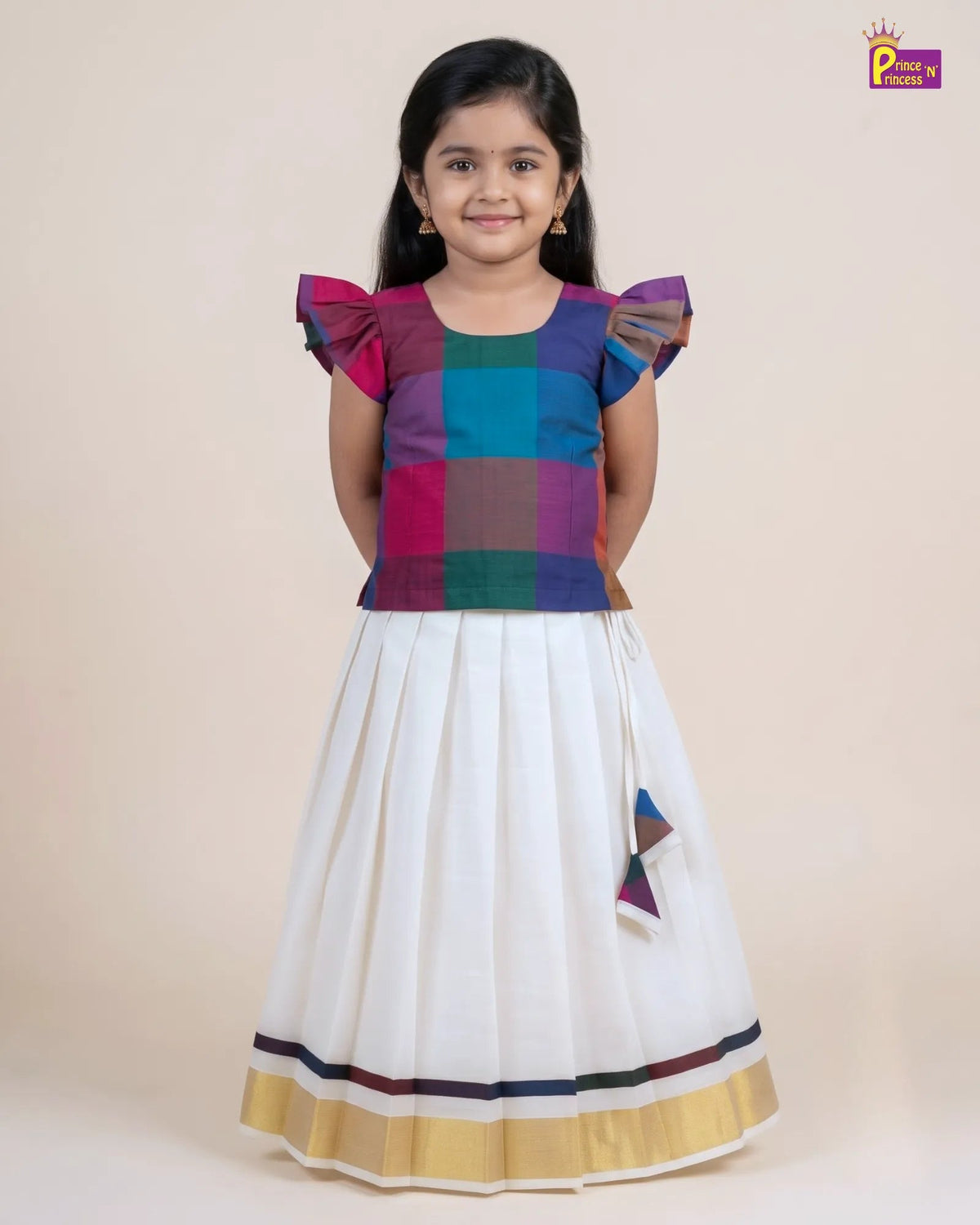 Madras Checks Kasavu Cotton Pavadai for Girls - Pure Cotton Set PPP2192 for kids festival wear