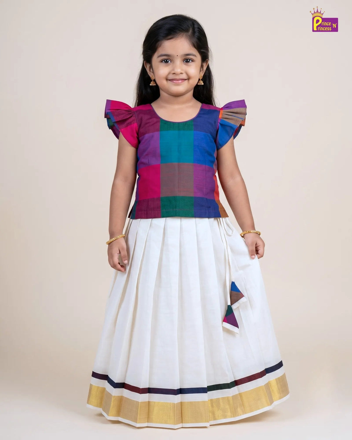 Madras Checks Kasavu Cotton Pavadai for Girls - Pure Cotton Set PPP2192 for kids festival wear