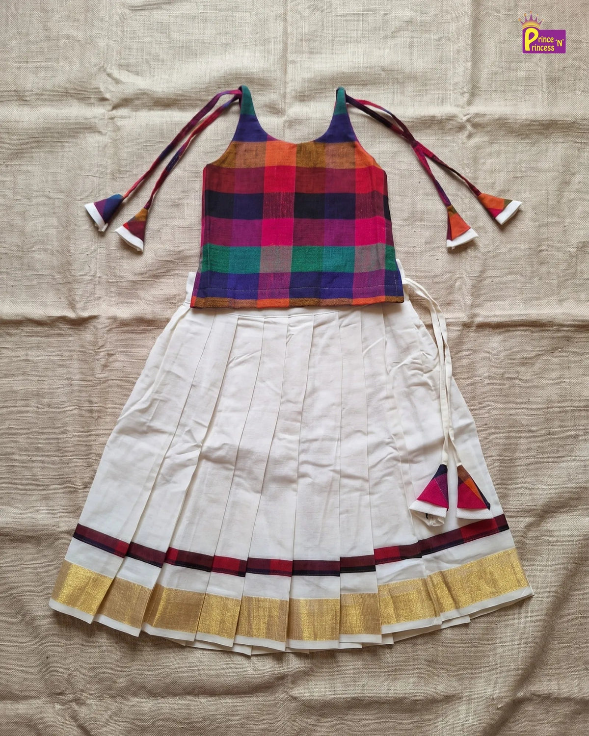 Madras Checks Kasavu Cotton Pavadai for Girls - Pure Cotton Set PPP2197 for kids festival wear