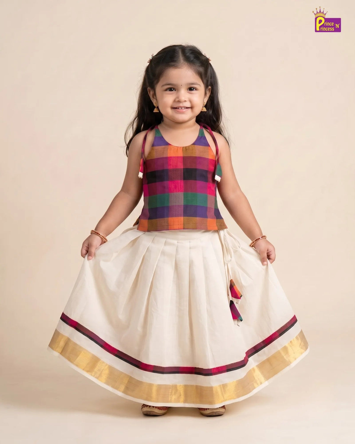 Madras Checks Kasavu Cotton Pavadai for Girls - Pure Cotton Set PPP2197 for kids festival wear