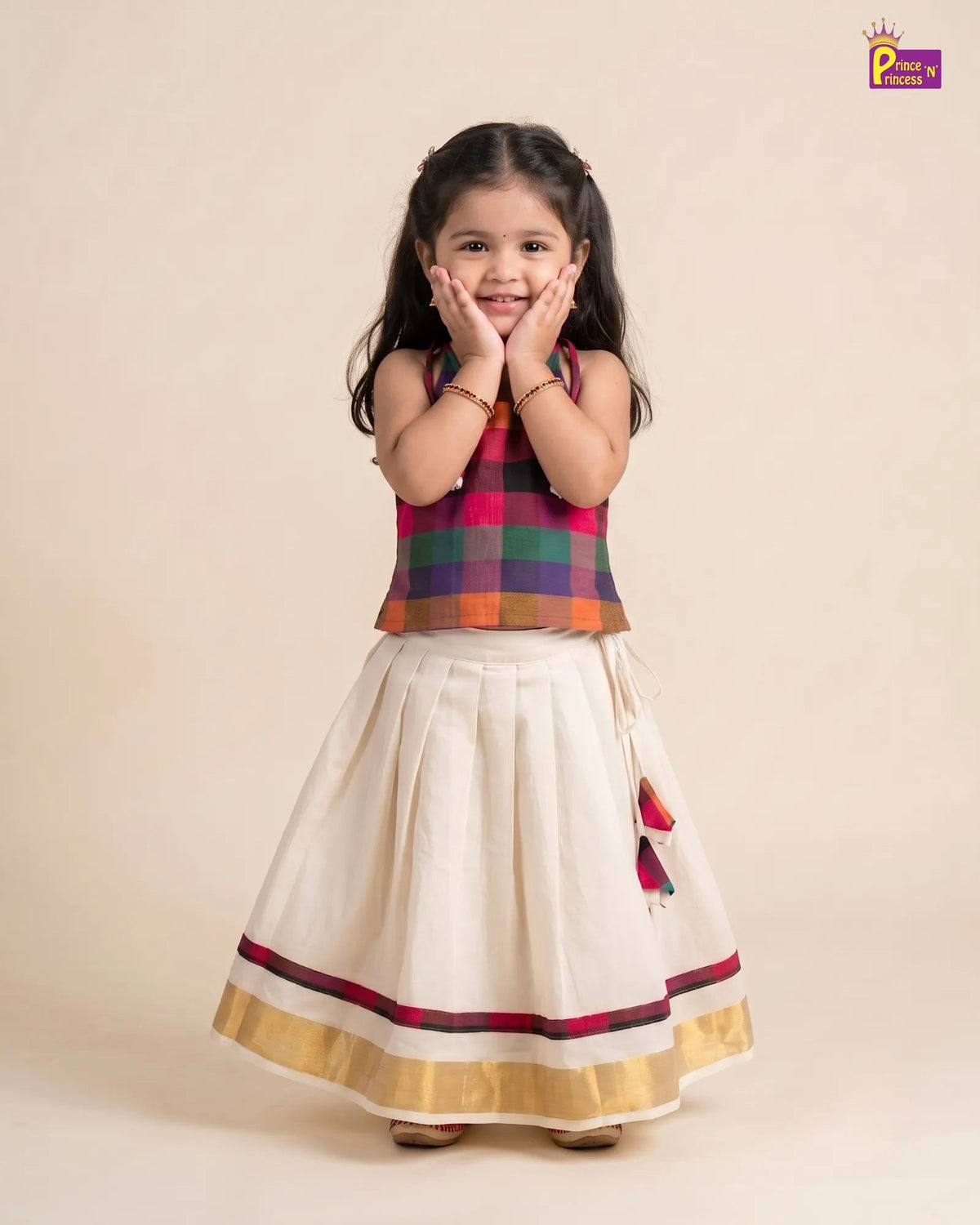 Madras Checks Kasavu Cotton Pavadai for Girls - Pure Cotton Set PPP2197 for kids festival wear