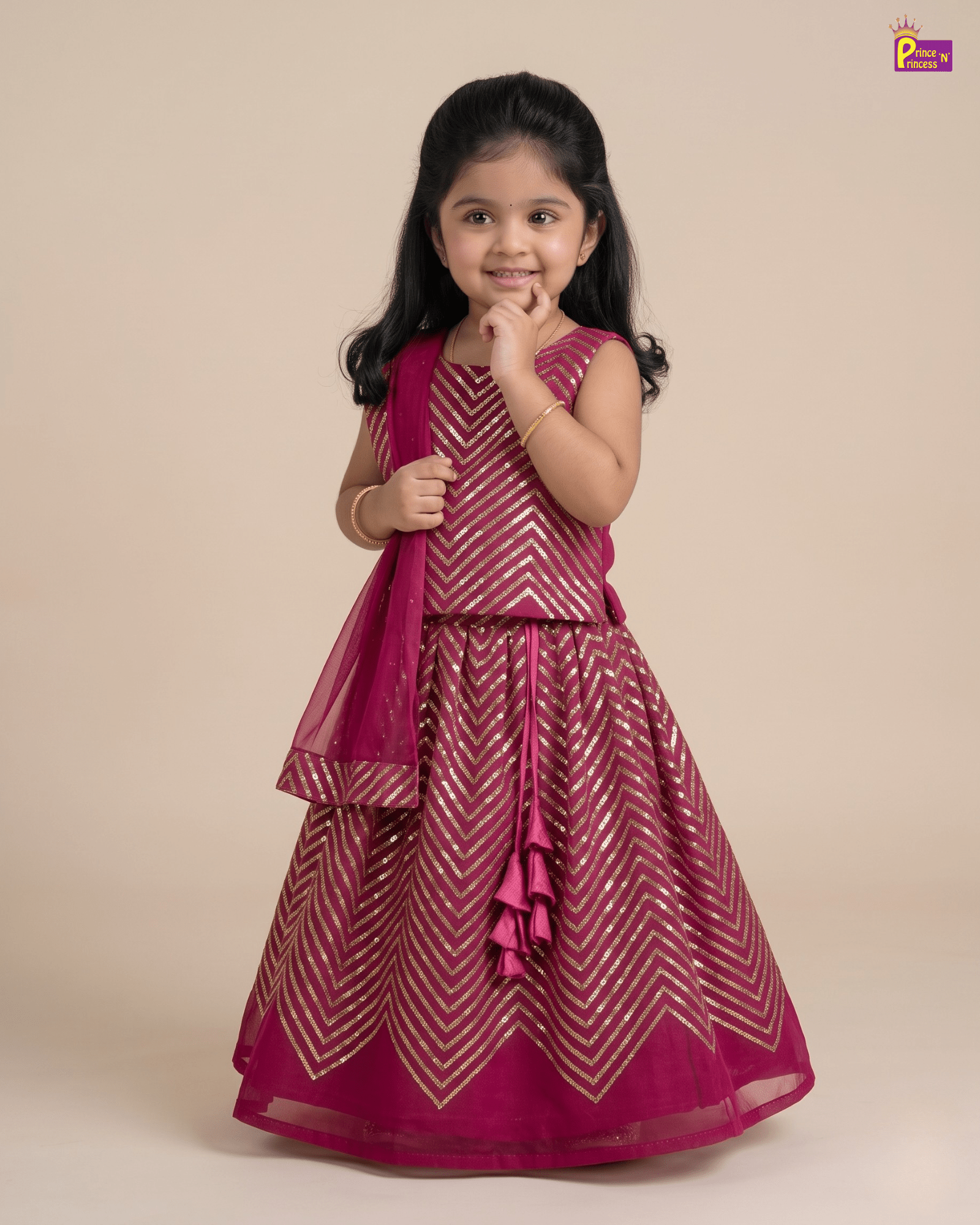 Magenta Geometric Sequin Lehenga Choli for Baby Girls LC199 for kids festival wear