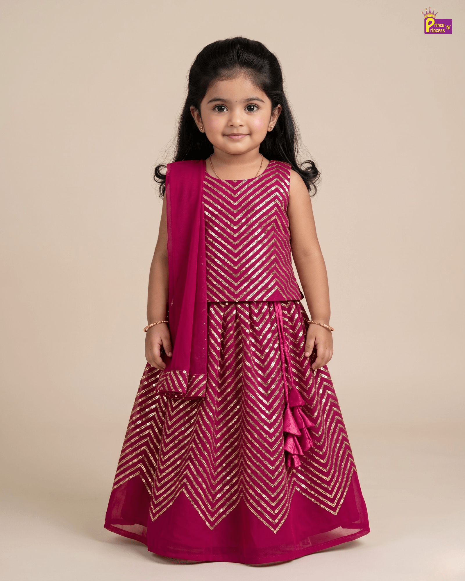 Magenta Geometric Sequin Lehenga Choli for Baby Girls LC199 for kids festival wear