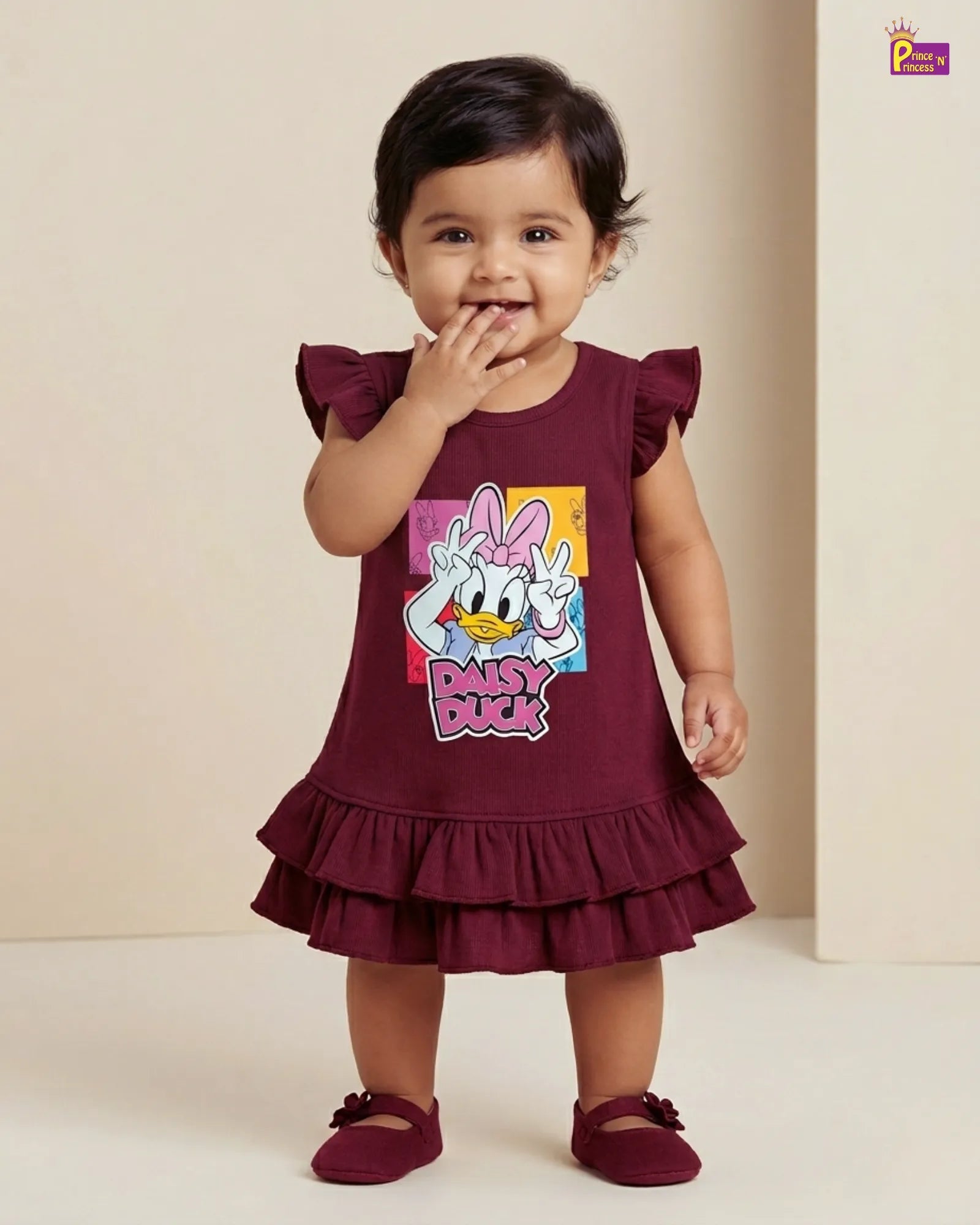 Soft ribbed knit frock with flutter sleeves & ruffle hem for baby girls