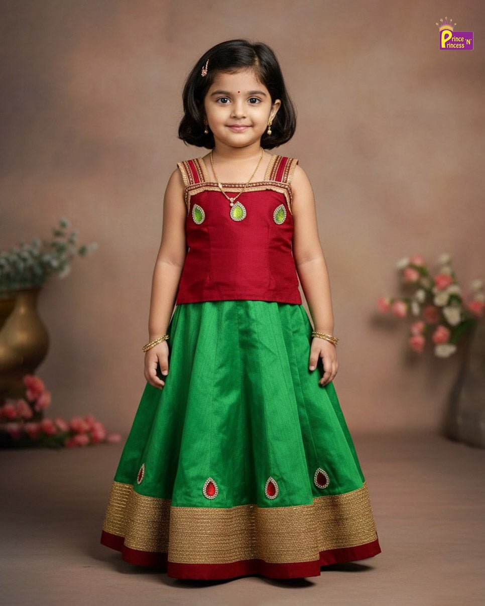Maroon with Green Traditional Pattu Pavadai RATH01 - Prince N Princess