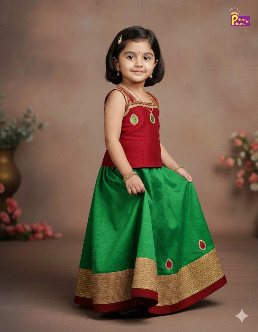 Maroon with Green Traditional Pattu Pavadai RATH01 - Prince N Princess