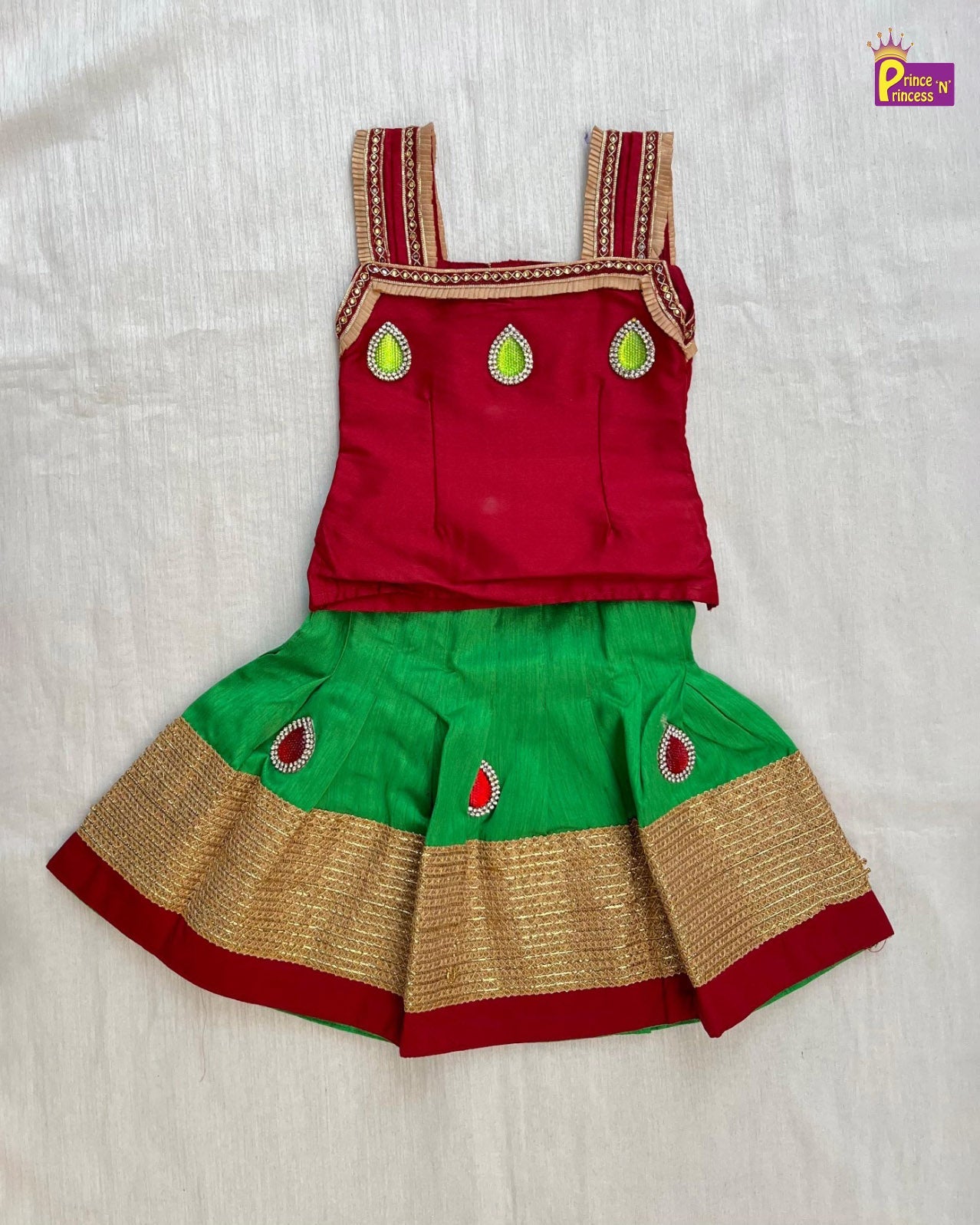 Maroon with Green Traditional Pattu Pavadai RATH01 - Prince N Princess
