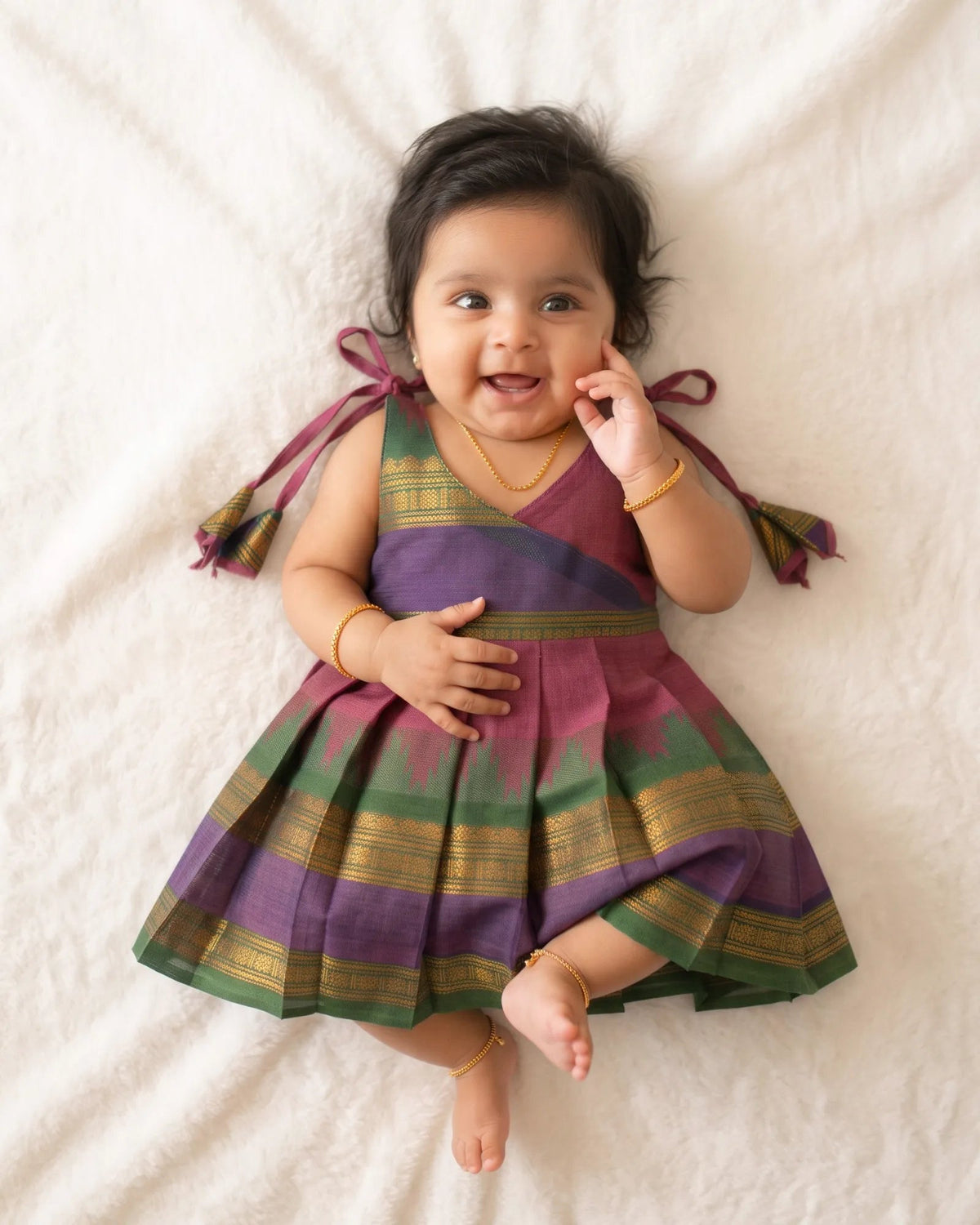 Mauve Pink Chettinad Cotton Newborn Frock - Handloom Function Wear LF2082 for kids festival wear