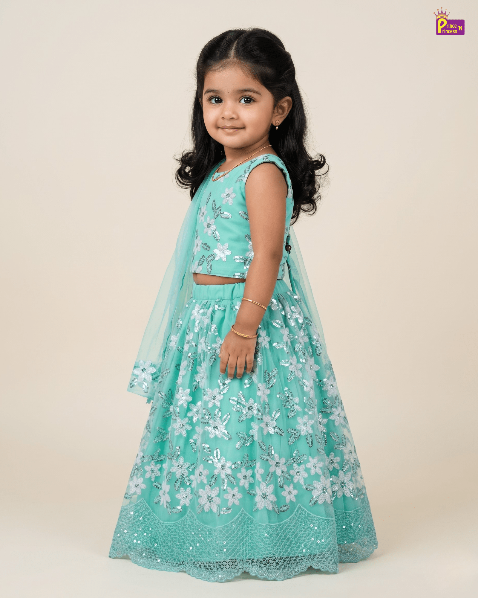 Mint Green Floral Embroidered Lehenga Choli with Net Dupatta for Girls LC210 for kids festival wear