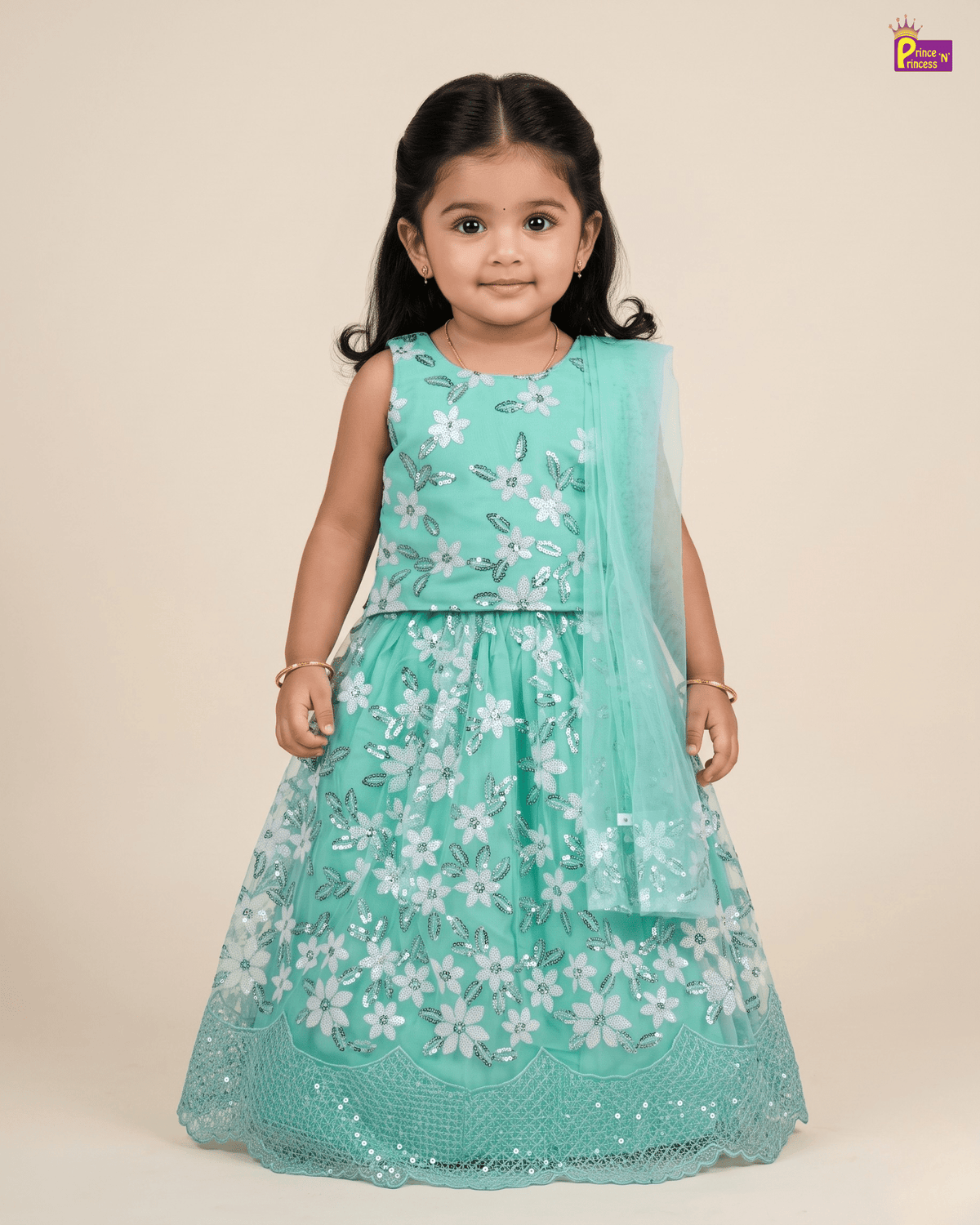 Mint Green Floral Embroidered Lehenga Choli with Net Dupatta for Girls LC210 for kids festival wear