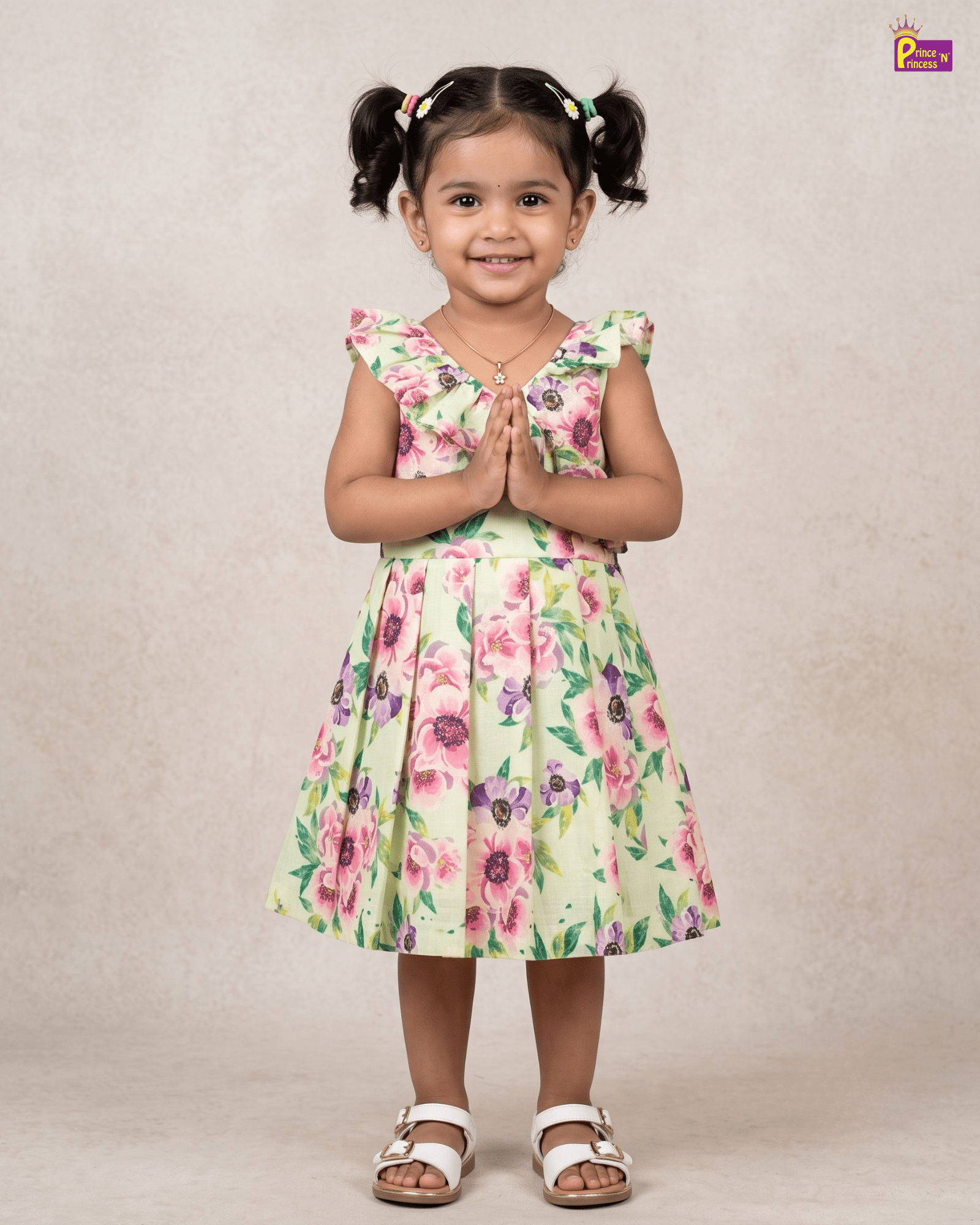 Mint Green Floral Print Frock for Girls | Ruffle Collar Party Dress CF338 for kids festival wear