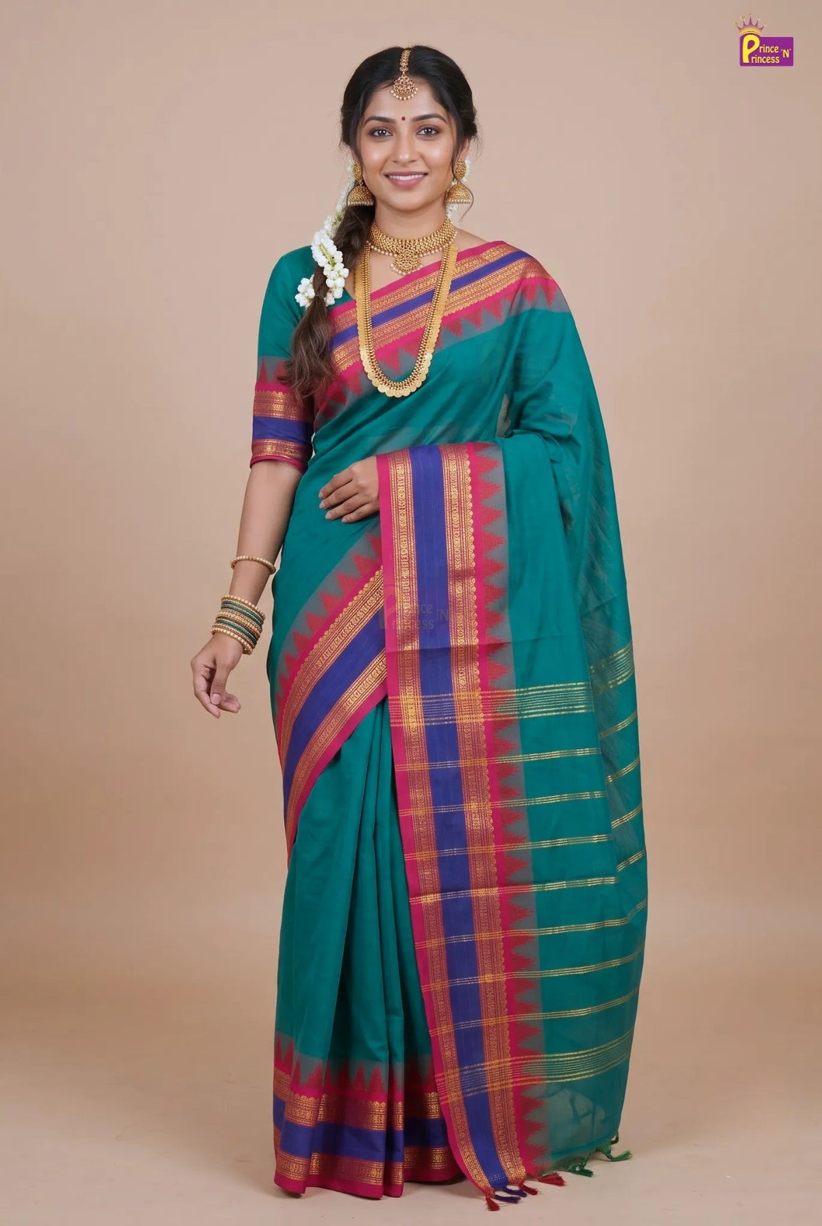 Mother & Daughter Chettinad Cotton Saree Combo | Pure Handloom Teal with Baby Outfit (Read Description) - MDC002 for kids festival wear
