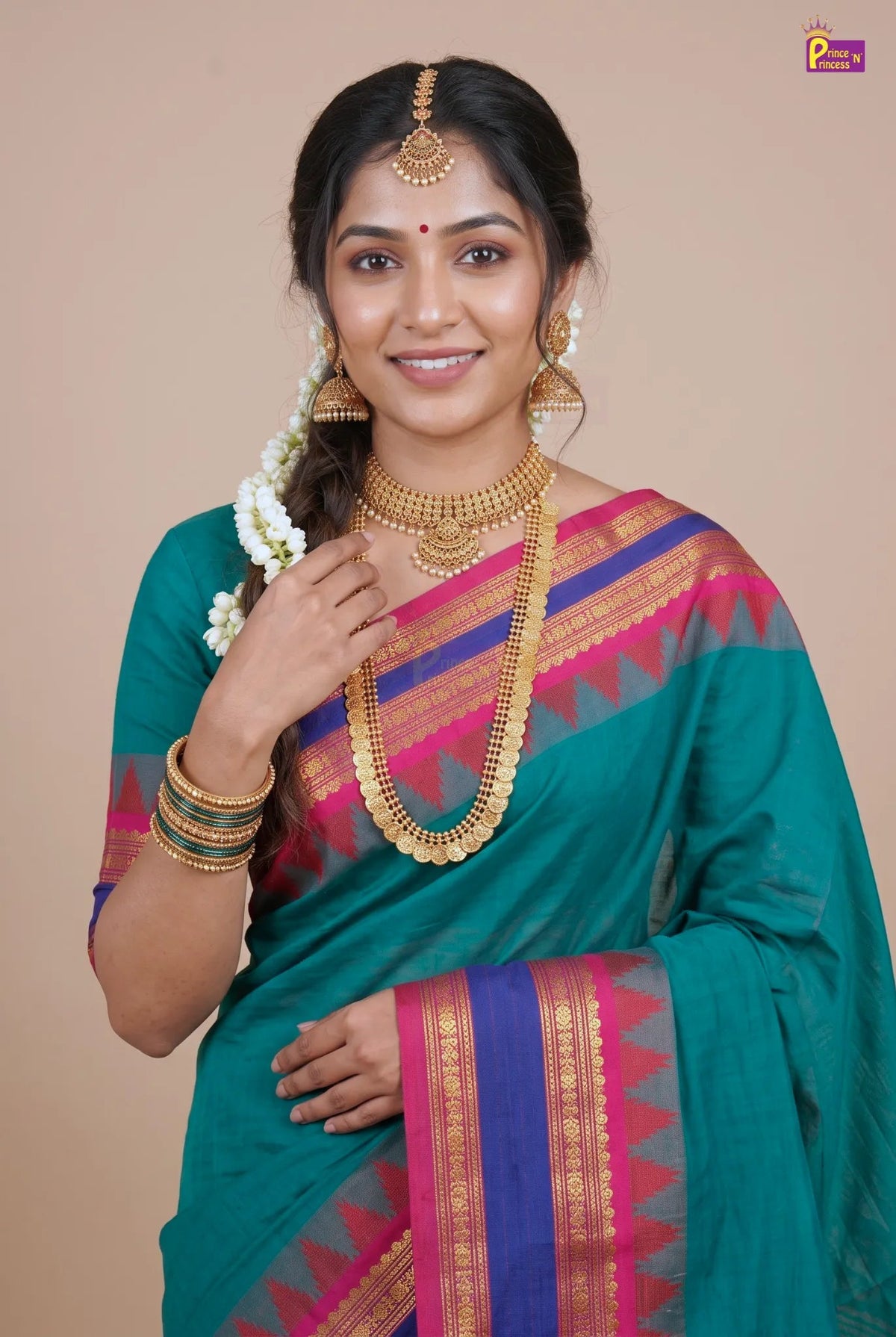 Mother & Daughter Chettinad Cotton Saree Combo | Pure Handloom Teal with Baby Outfit (Read Description) - MDC002 for kids festival wear