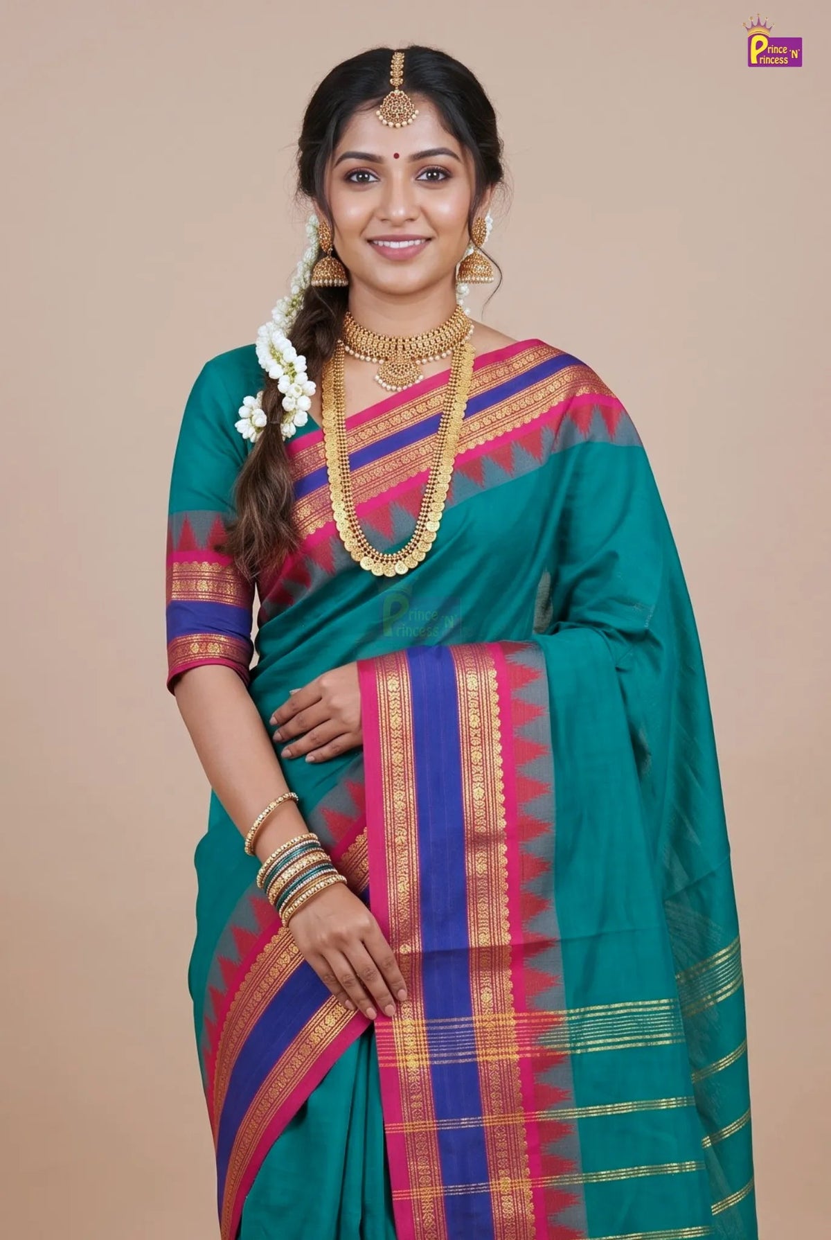 Mother & Daughter Chettinad Cotton Saree Combo | Pure Handloom Teal with Baby Outfit (Read Description) - MDC002 for kids festival wear