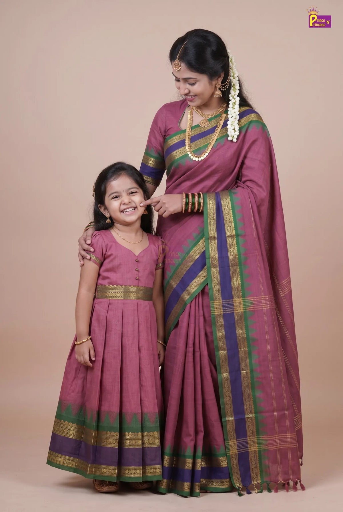 Mother Daughter Combo | Chettinad Cotton Saree & Your Baby Outfit (Read Description) - MDC003 for kids festival wear