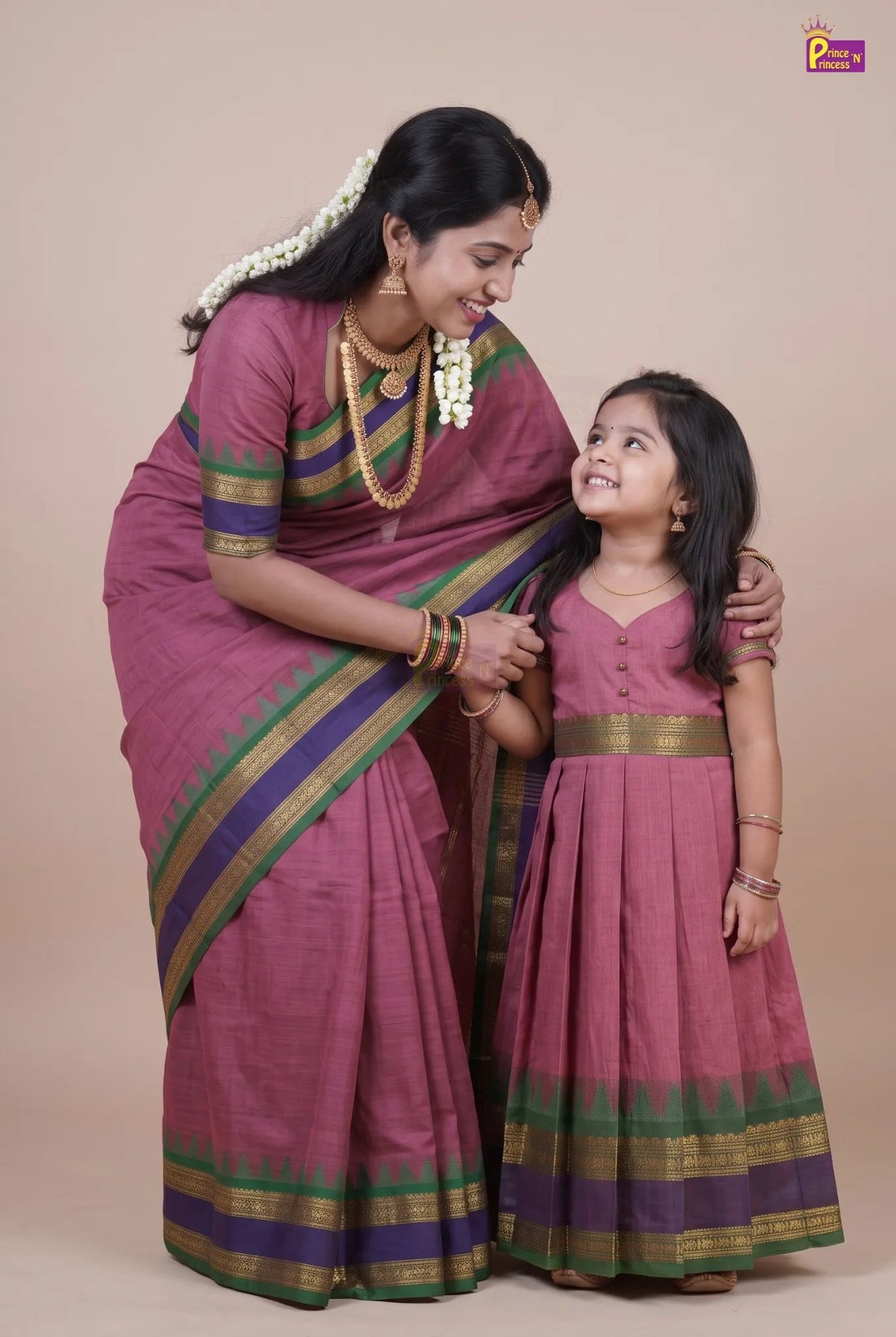 Mother Daughter Combo | Chettinad Cotton Saree & Your Baby Outfit (Read Description) - MDC003 for kids festival wear
