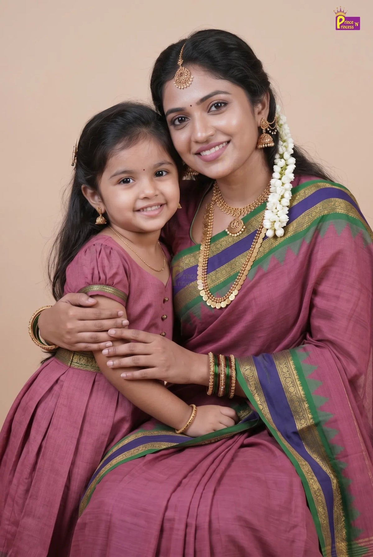 Mother Daughter Combo | Chettinad Cotton Saree & Your Baby Outfit (Read Description) - MDC003 for kids festival wear