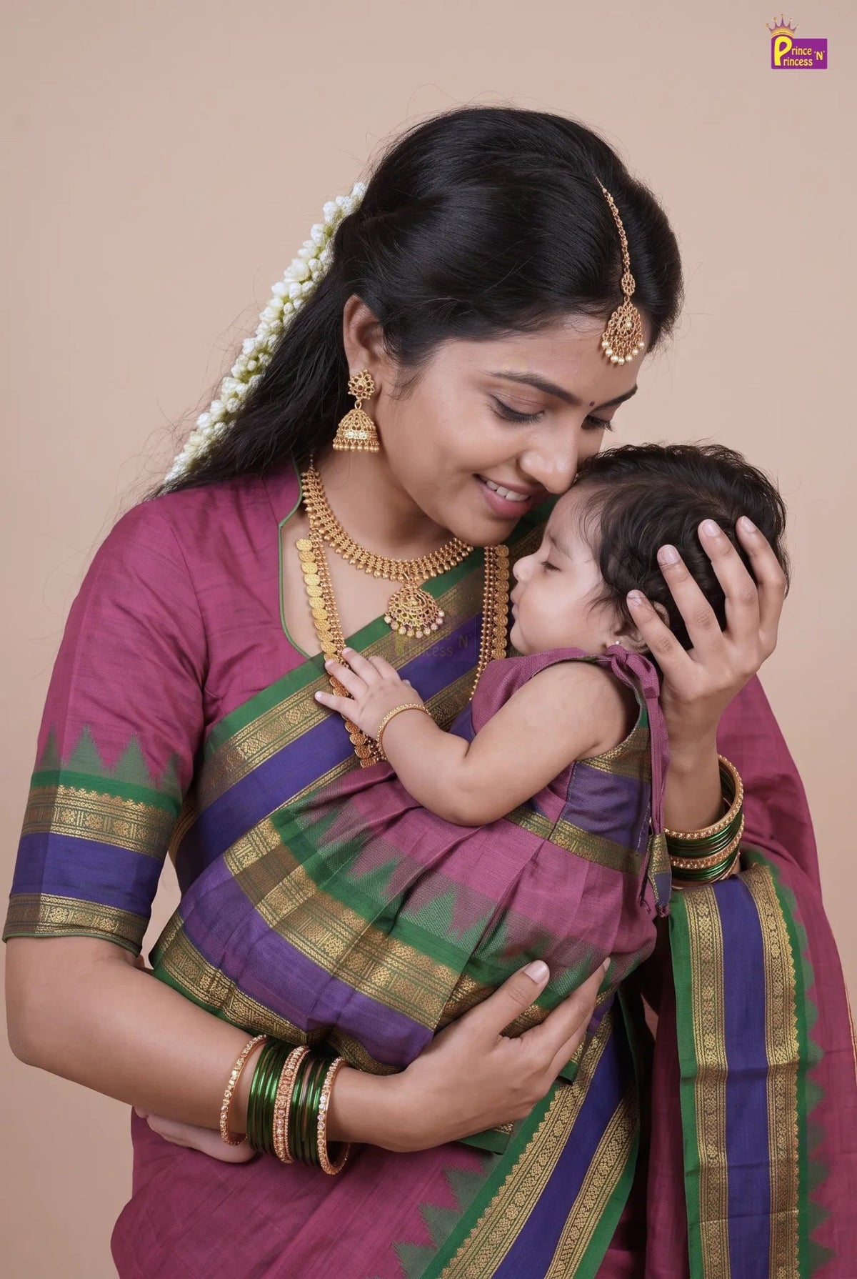 Mother Daughter Combo | Chettinad Cotton Saree & Your Baby Outfit (Read Description) - MDC003 for kids festival wear