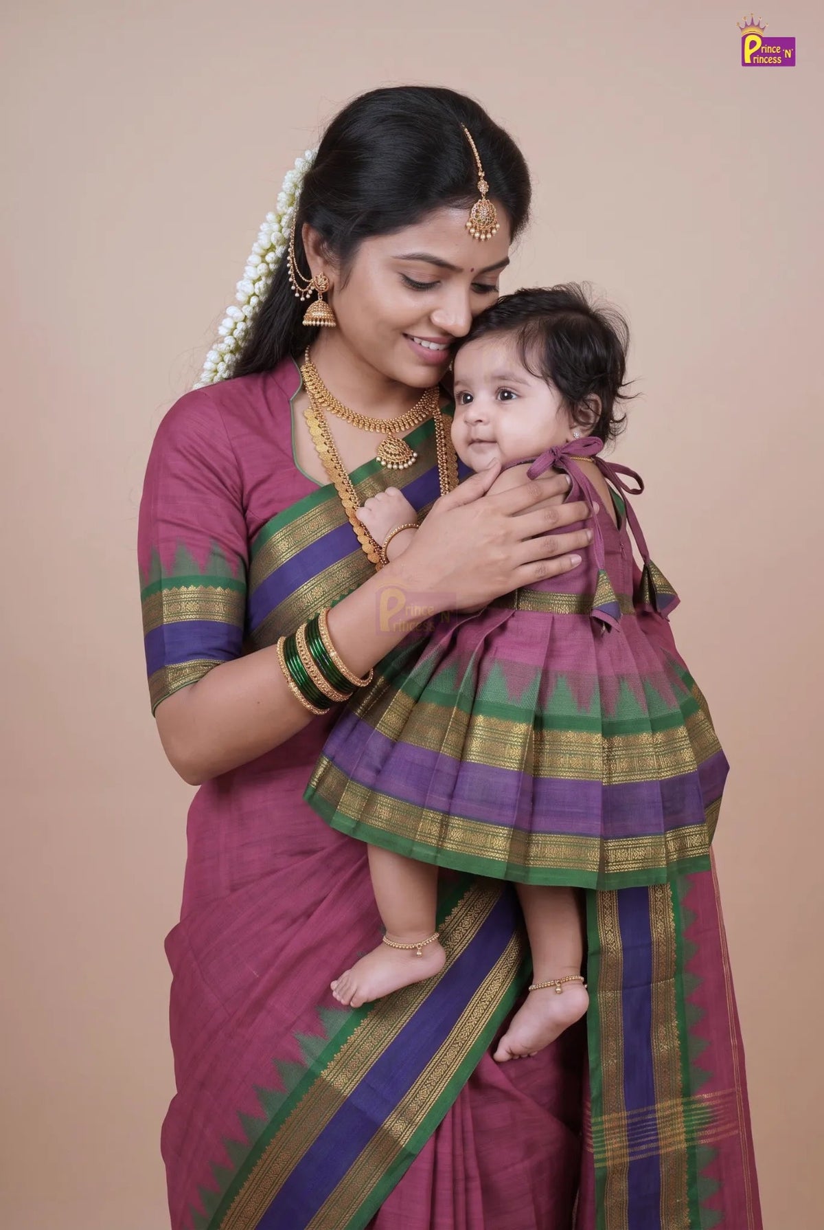 Mother Daughter Combo | Chettinad Cotton Saree & Your Baby Outfit (Read Description) - MDC003 for kids festival wear