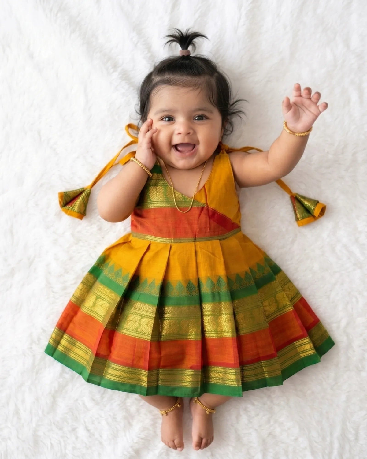 Mustard Yellow Chettinad Cotton Newborn Frock - Diwali Wear LF2080 for kids festival wear