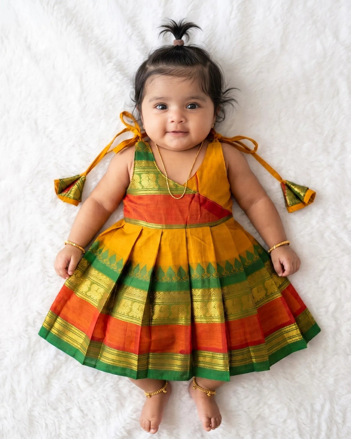 Mustard Yellow Chettinad Cotton Newborn Frock - Diwali Wear LF2080 for kids festival wear
