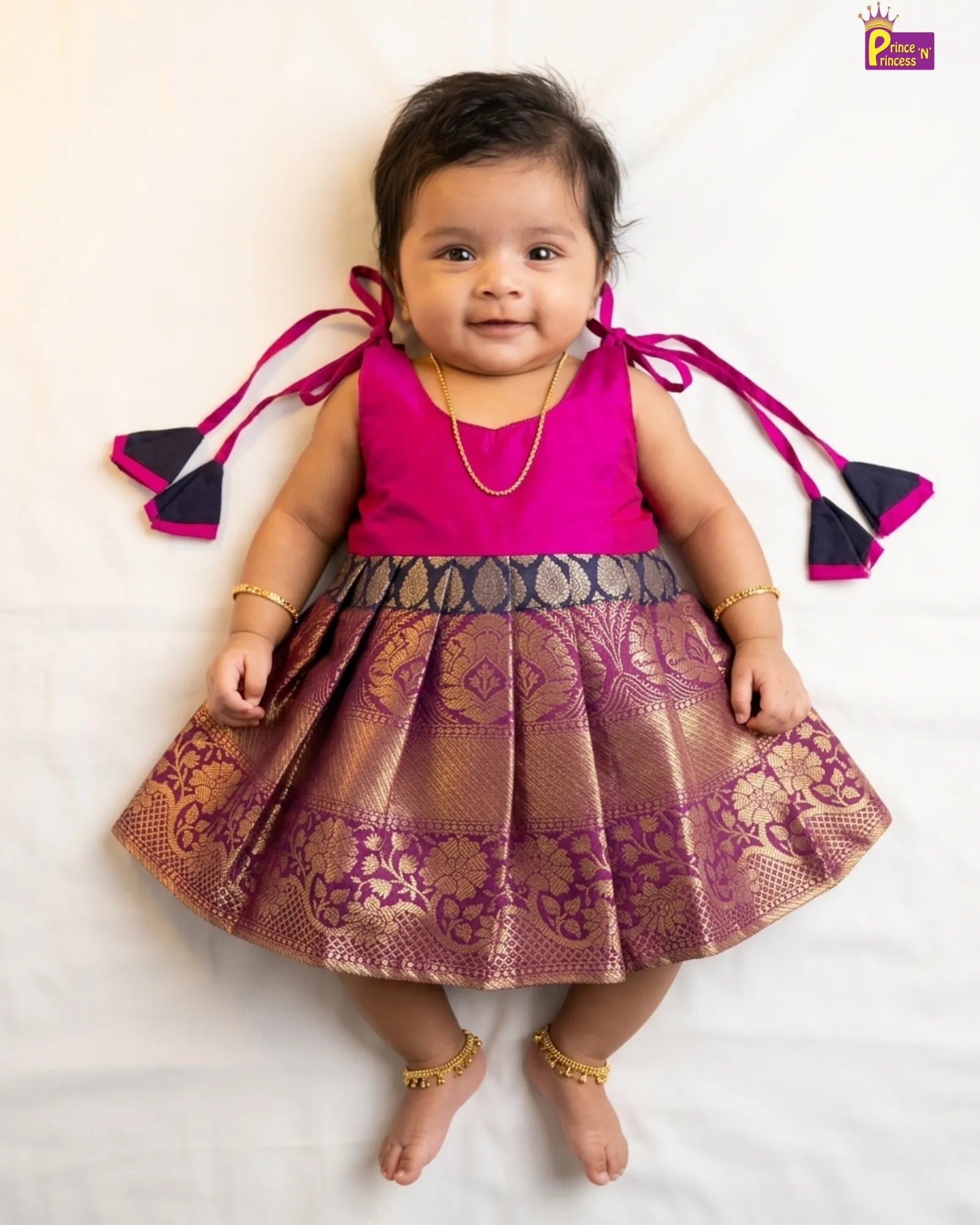 Navy Blue Banarasi Pattu Frock for Baby Girls Traditional Festive Dress LF1918 for kids festival wear