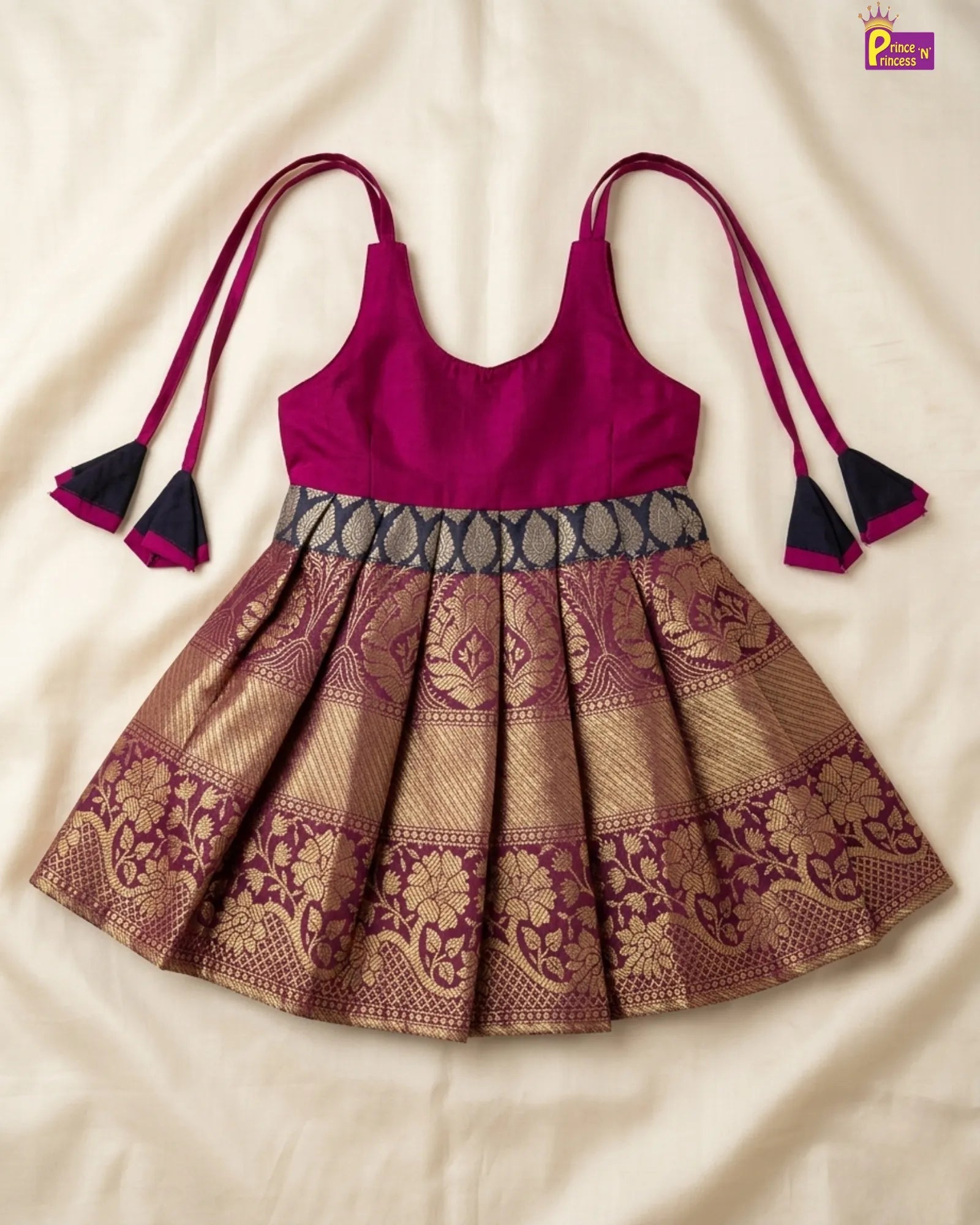 Navy Blue Banarasi Pattu Frock for Baby Girls Traditional Festive Dress LF1918 for kids festival wear