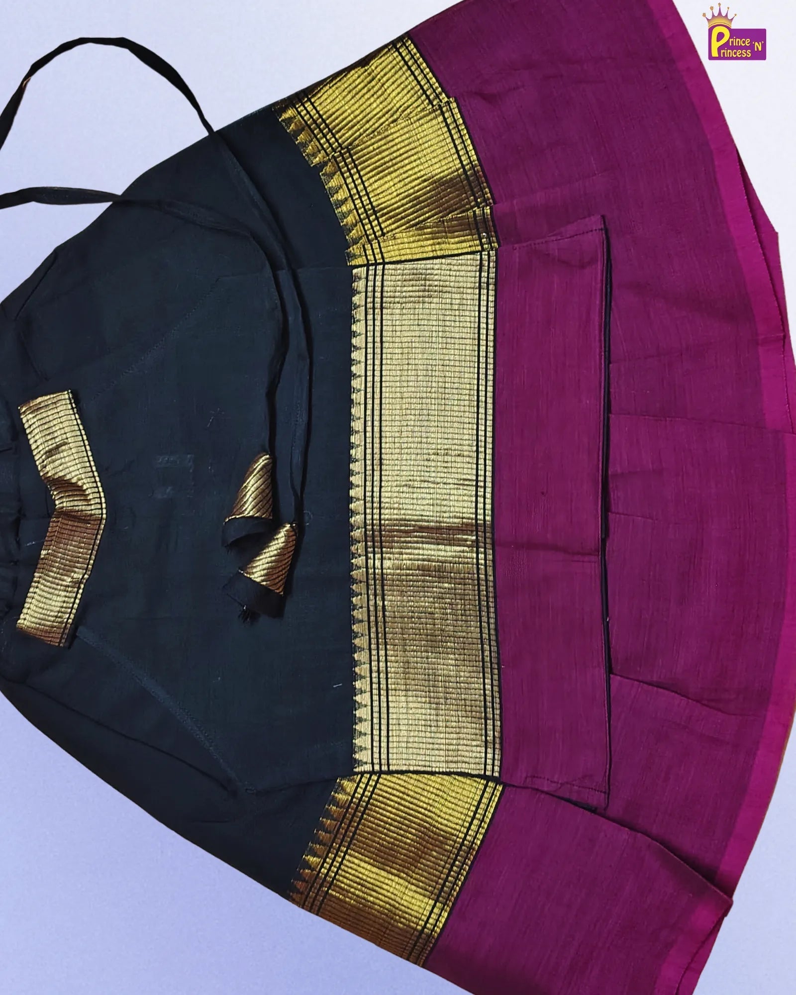 Shop black Chettinad cotton pattu pavadai for girls. Breathable traditional kids ethnic wear perfect for festivals and functions.