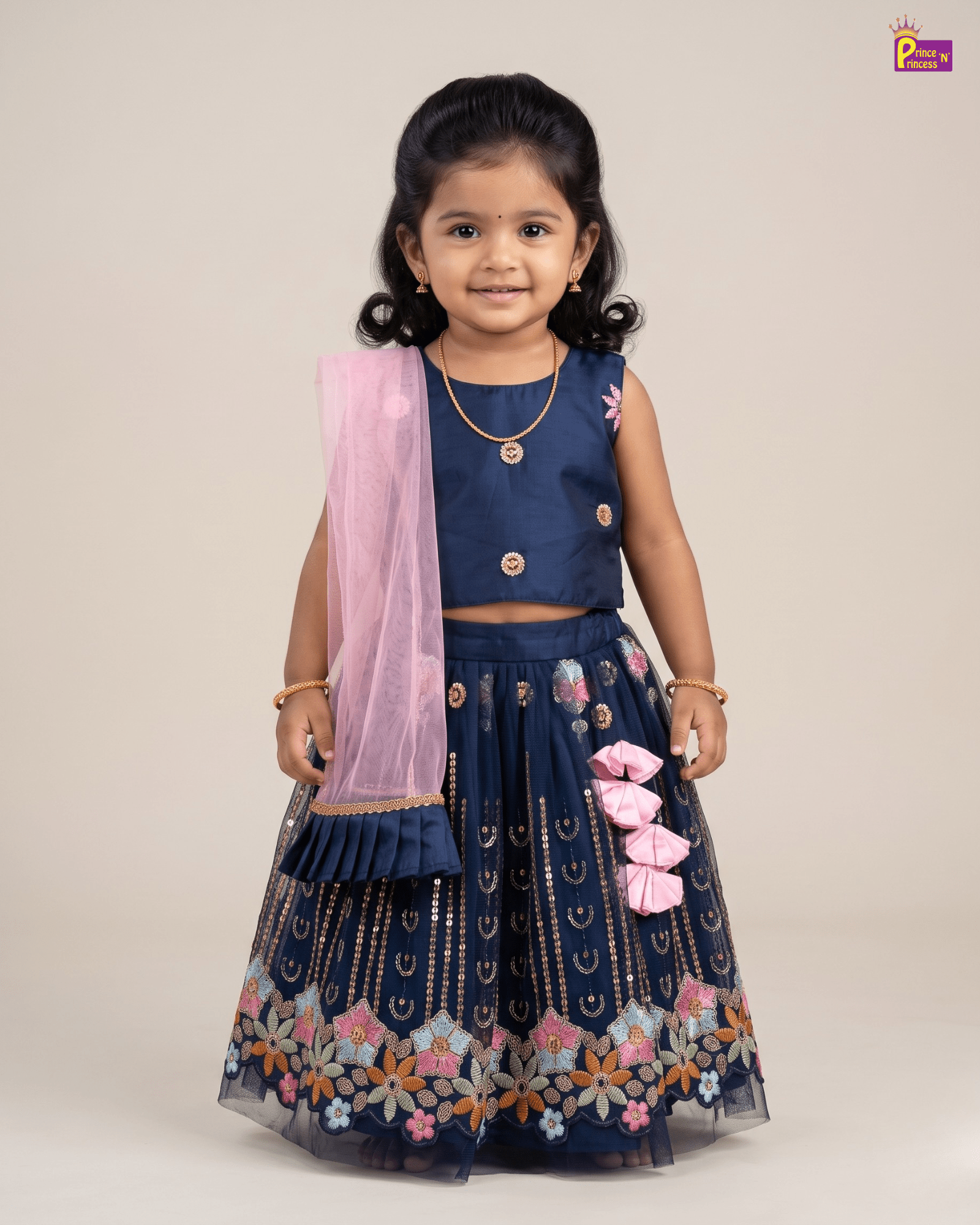 Navy Blue Floral Embroidered Lehenga Choli for Baby Girls LC151 for kids festival wear