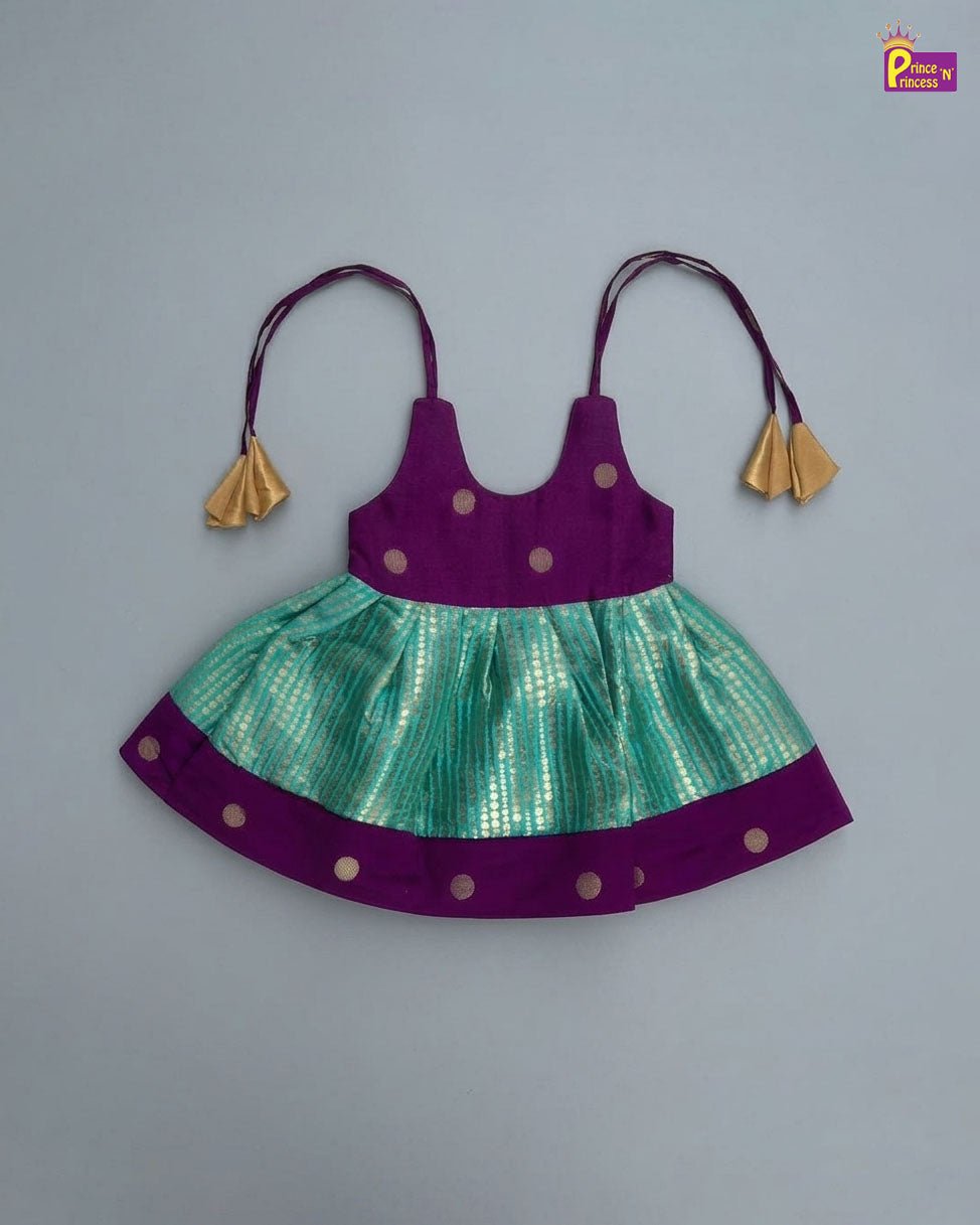New Born Banarasi Silk Frock in Purple with Rama Green LF1771 - Prince N Princess