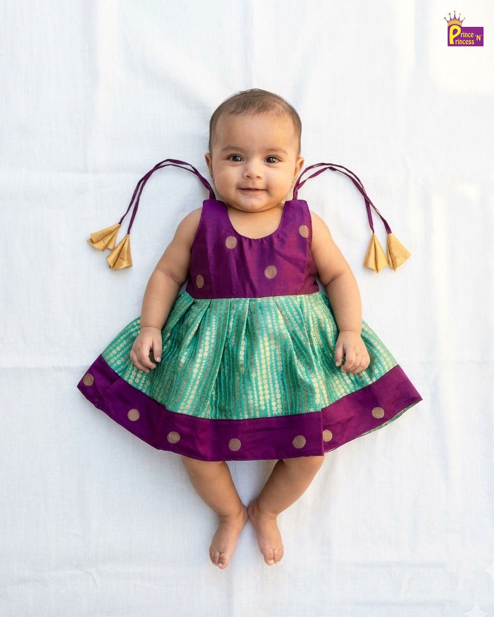 New Born Banarasi Silk Frock in Purple with Rama Green LF1771 - Prince N Princess