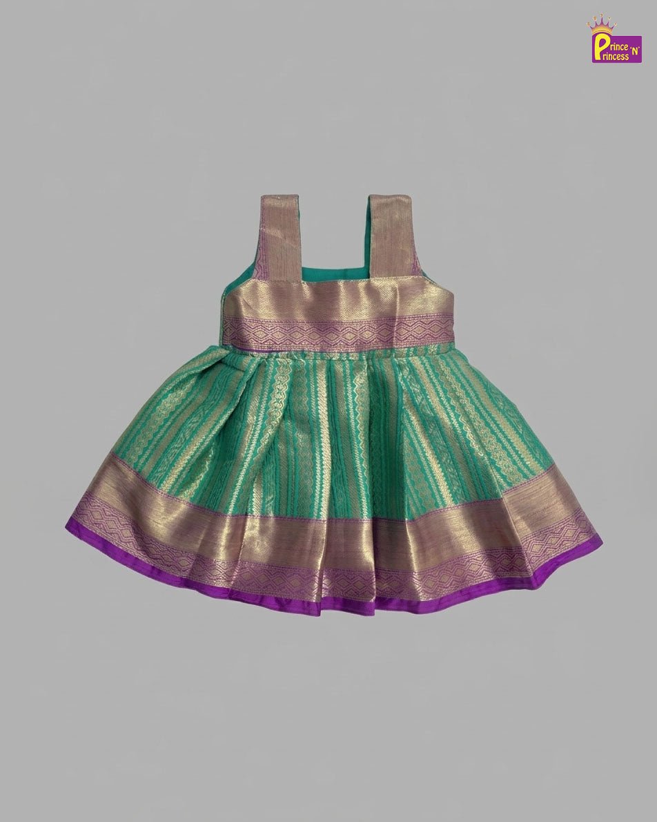 New Born Banarasi Silk Frock Rama Green with Purple LF1669 - Prince N Princess