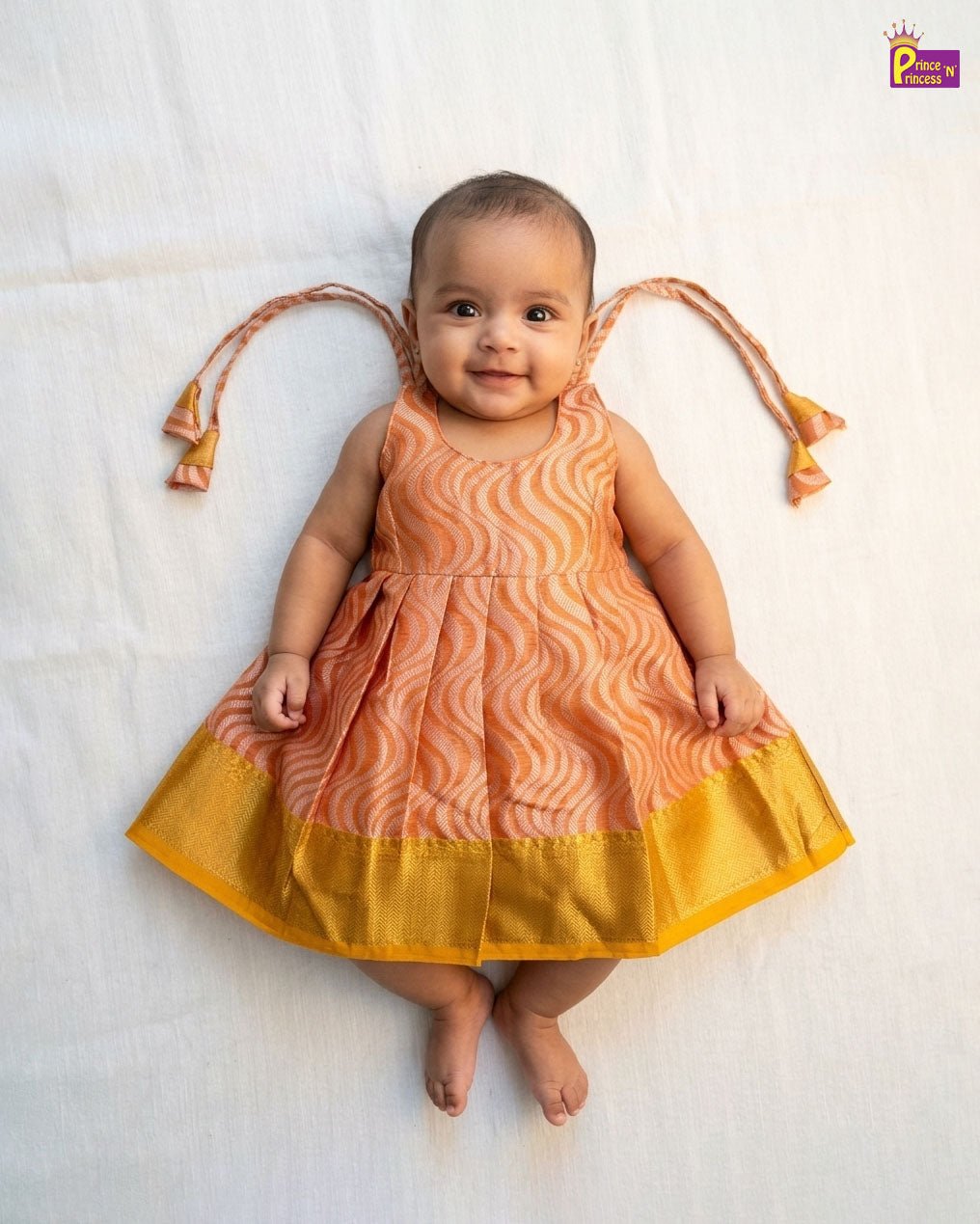 New Born Banarasi Silk Knot Type Frock in Orange LF1770 - Prince N Princess