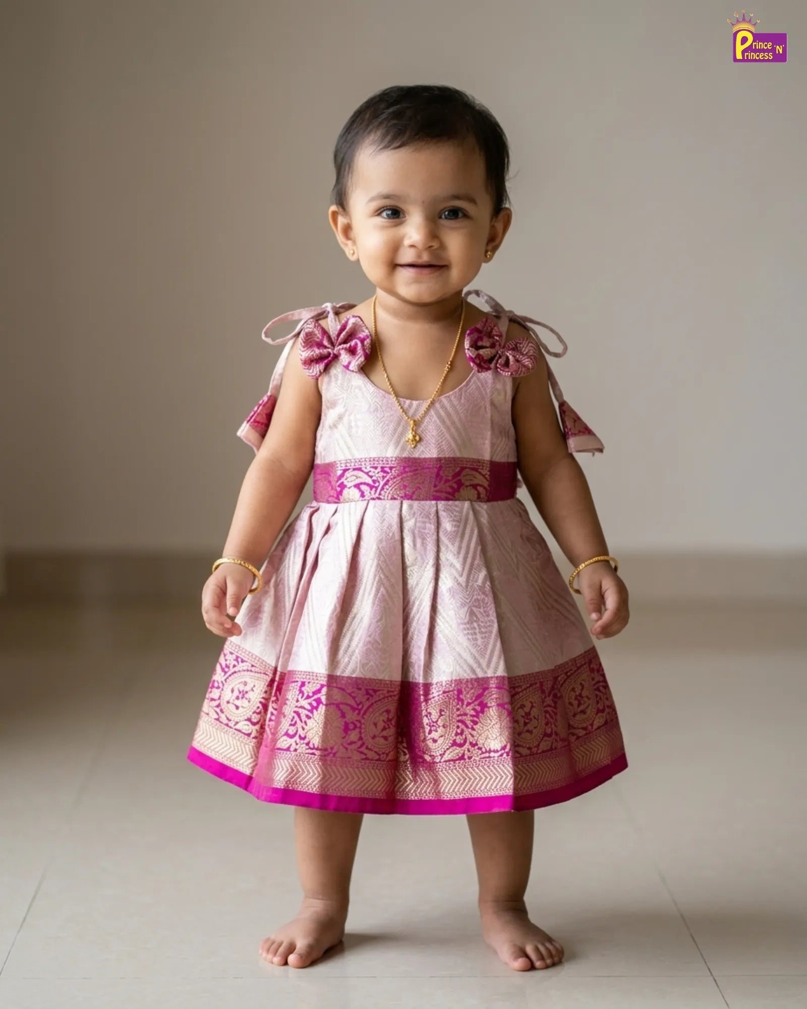 New Born Banarasi Silk Knot Type Frock in Pink LF1764 - Prince N Princess