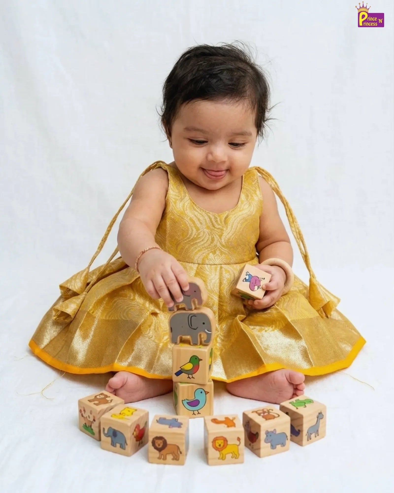 New Born Banarasi Silk Knot Type Frock in Yellow LF1759 - Prince N Princess