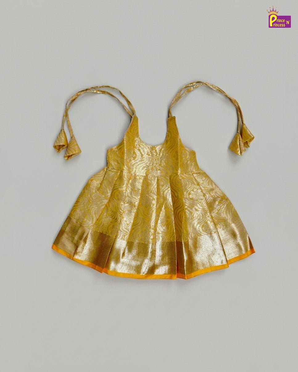 New Born Banarasi Silk Knot Type Frock in Yellow LF1759 - Prince N Princess