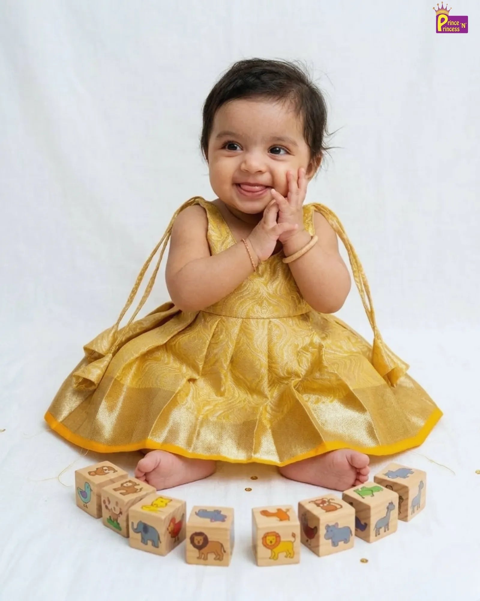 New Born Banarasi Silk Knot Type Frock in Yellow LF1759 - Prince N Princess