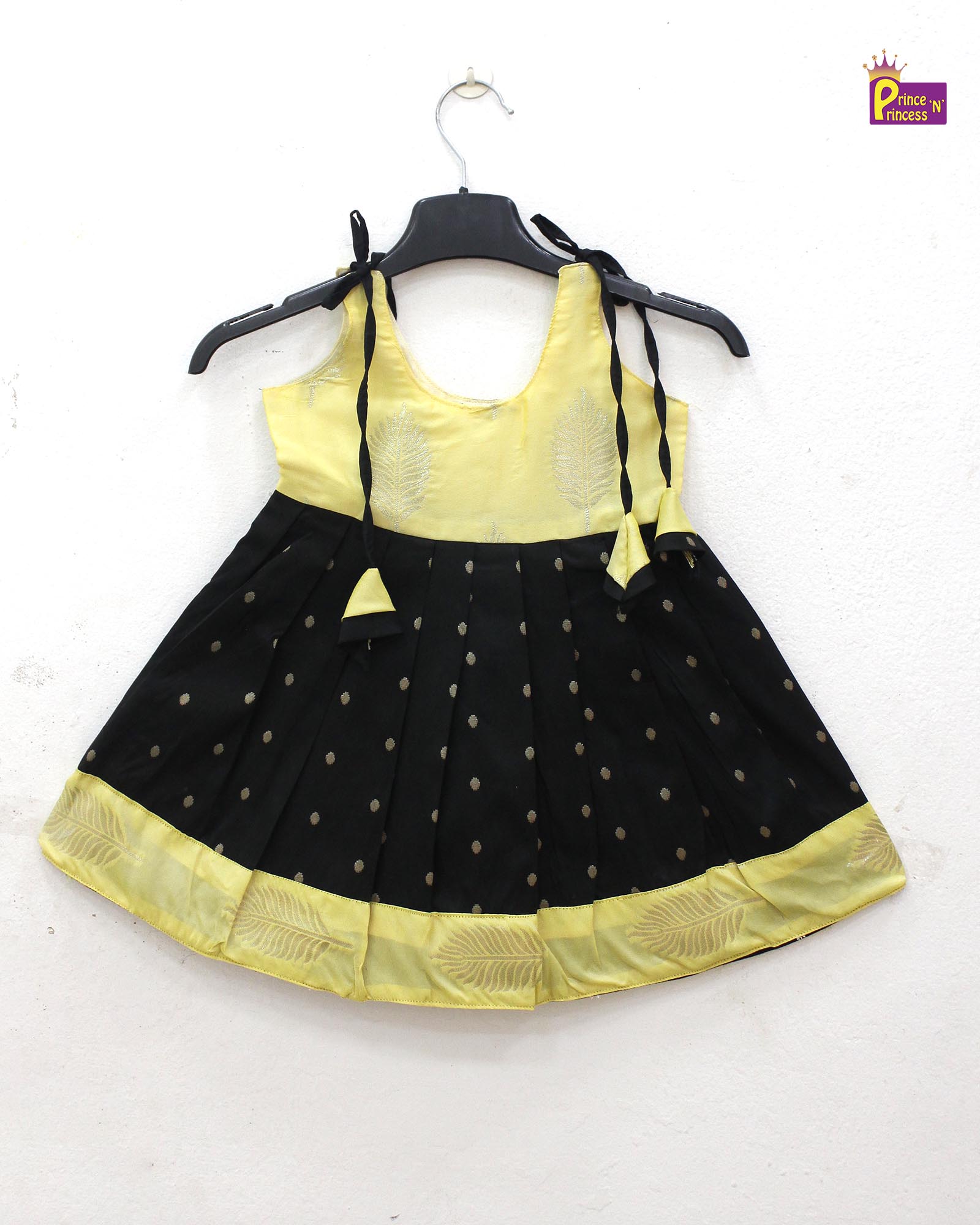 New born Black with Cream Raw Silk Frock LF829 - Prince N Princess