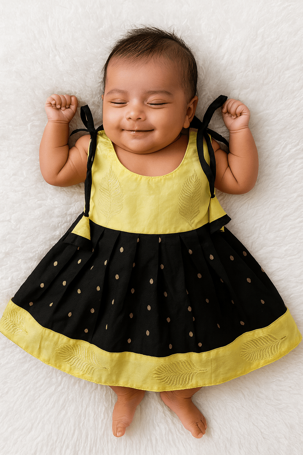 New born Black with Cream Raw Silk Frock LF829 - Prince N Princess