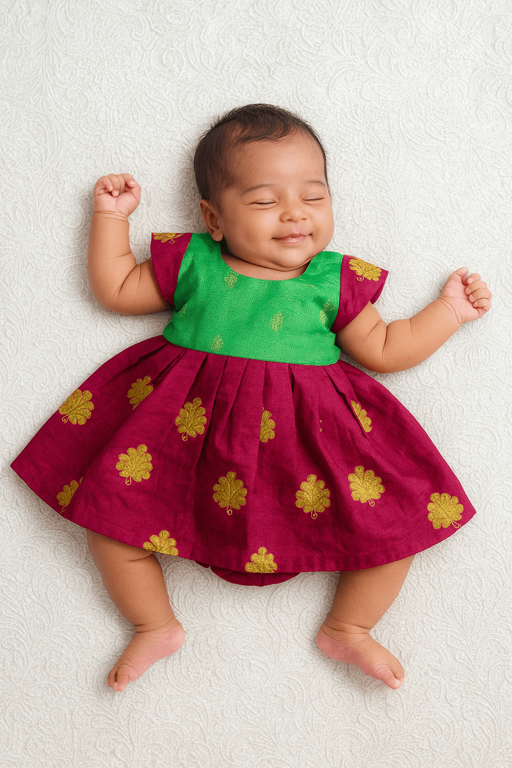 New born Blue Green Raw Silk Frock LF1427 - Prince N Princess