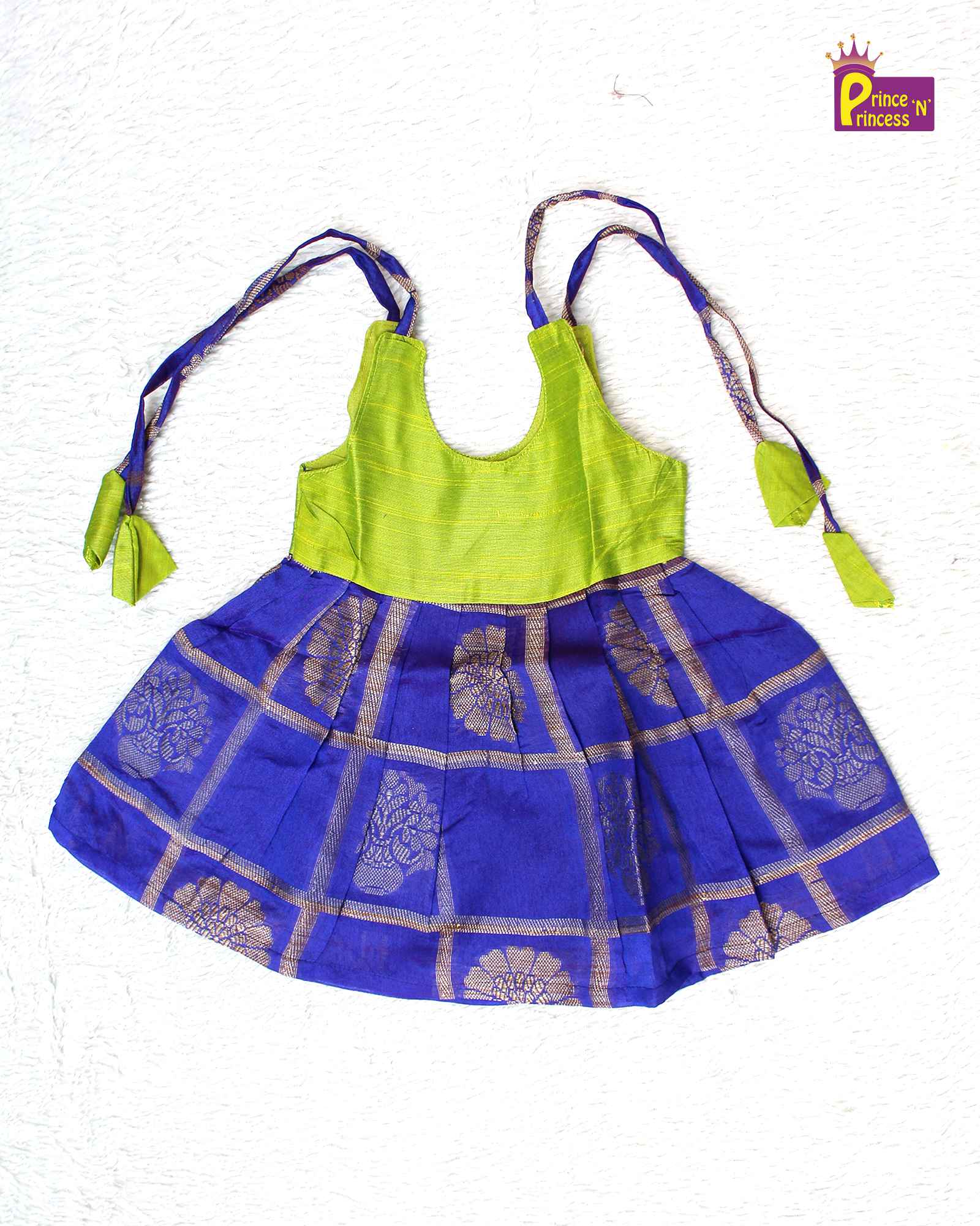New born Blue Green Raw Silk Frock LF379 - Prince N Princess
